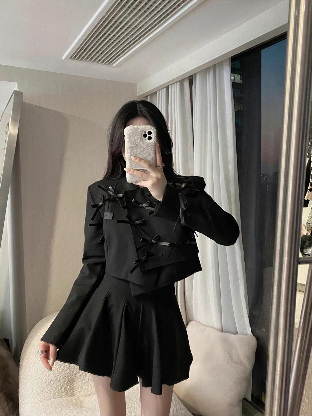 Black Short Blazer with Bow