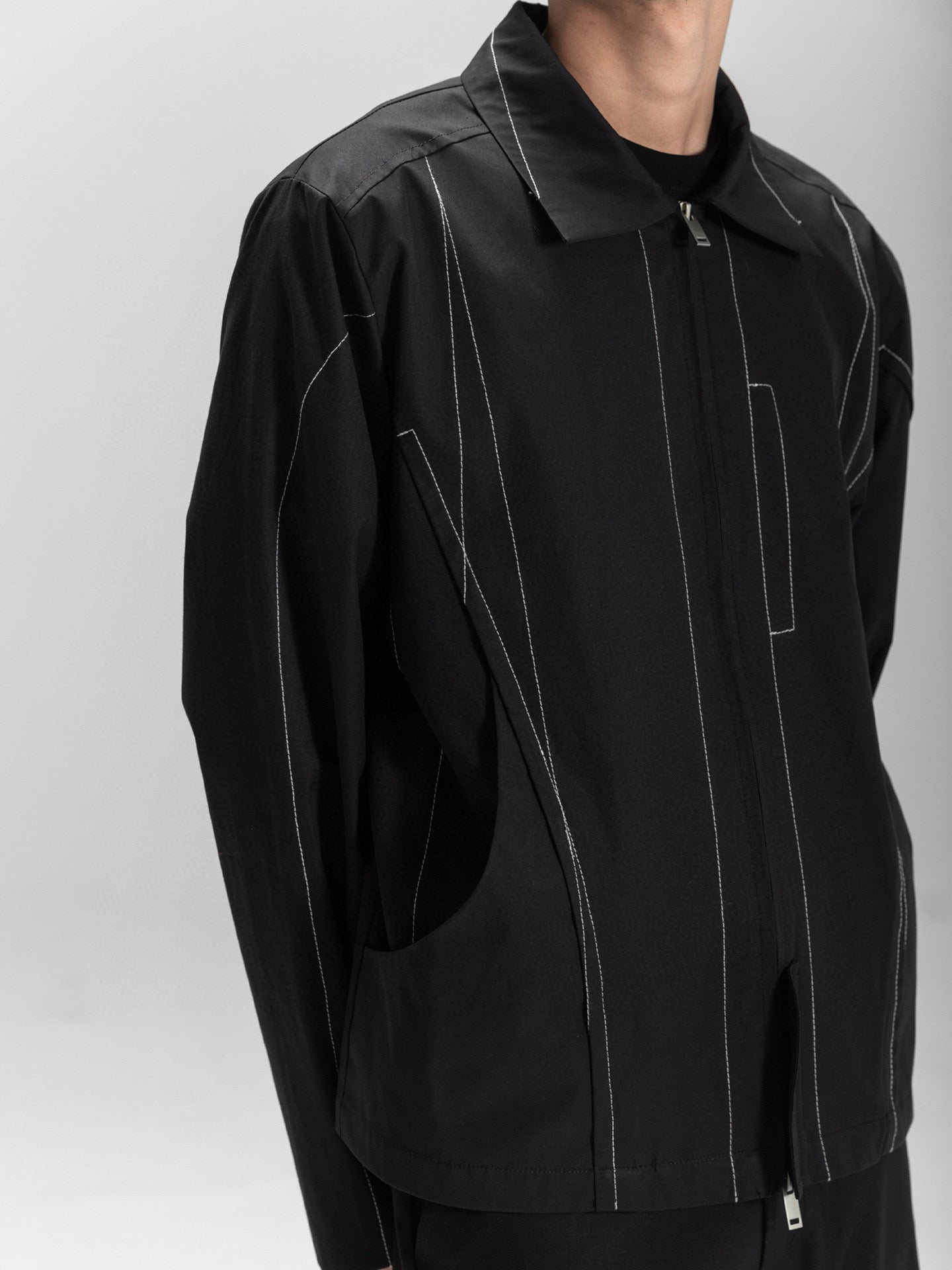 Contrast Stitch Cutout Structured Short Zip Jacket