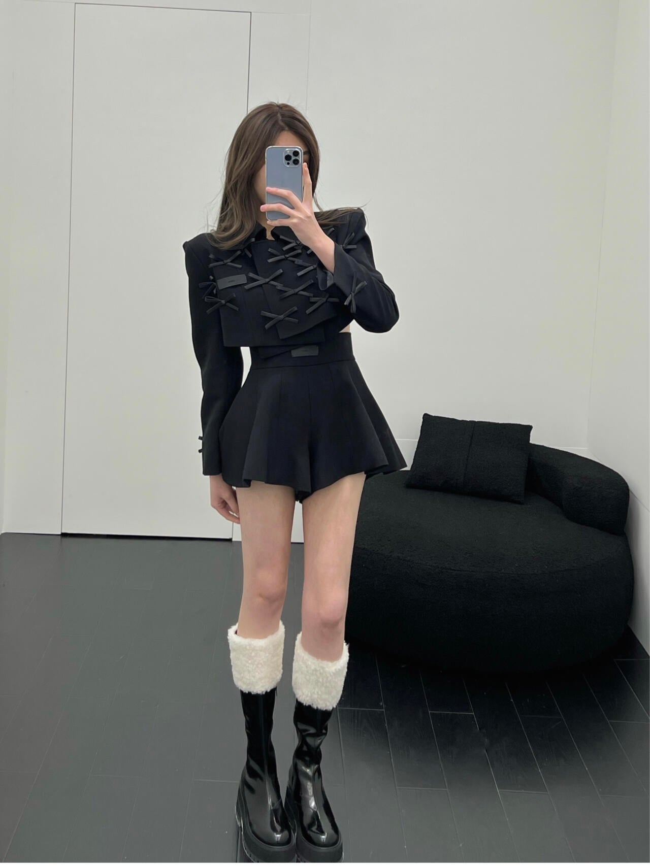 Black Short Blazer with Bow