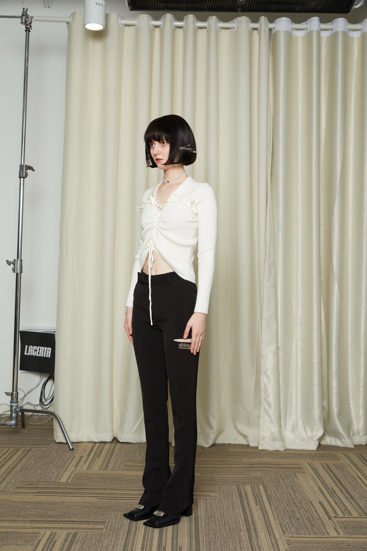 Ruched Knit Top with Bow
