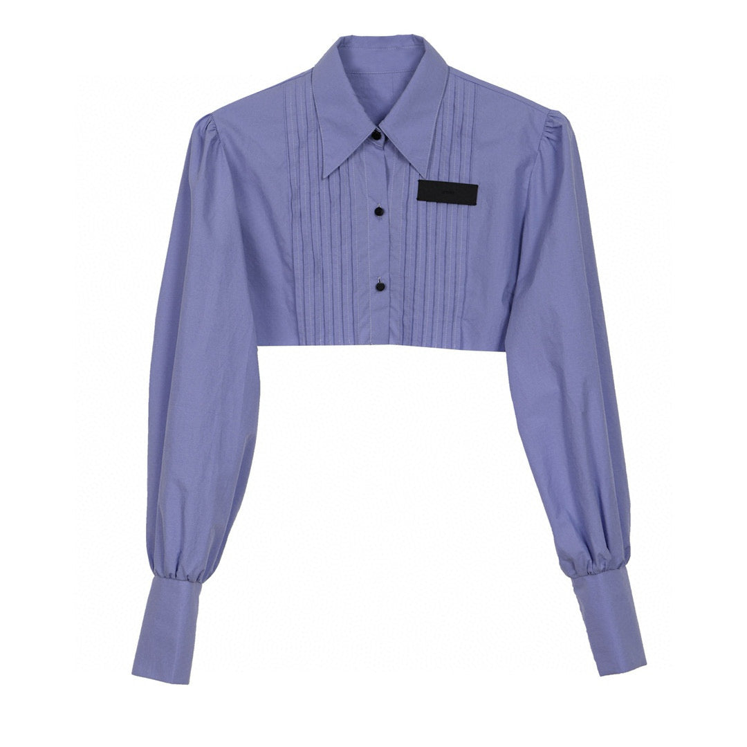 Periwinkle Blue Square Shoulder Crop Shirt