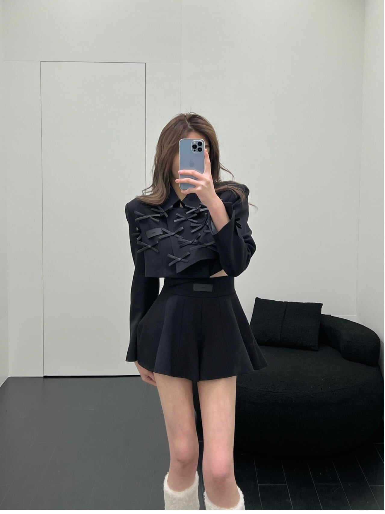 Black Short Blazer with Bow