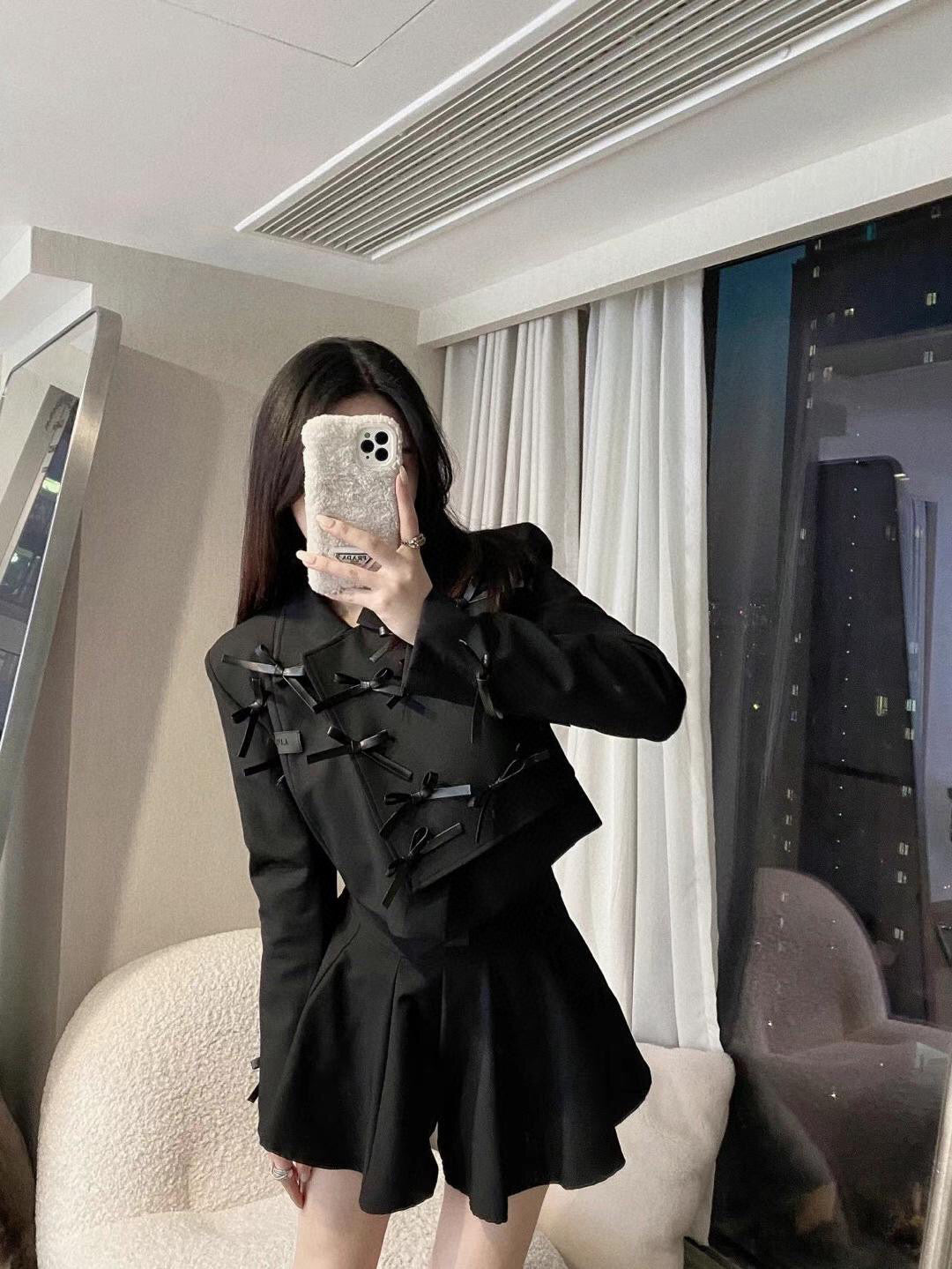 Black Short Blazer with Bow