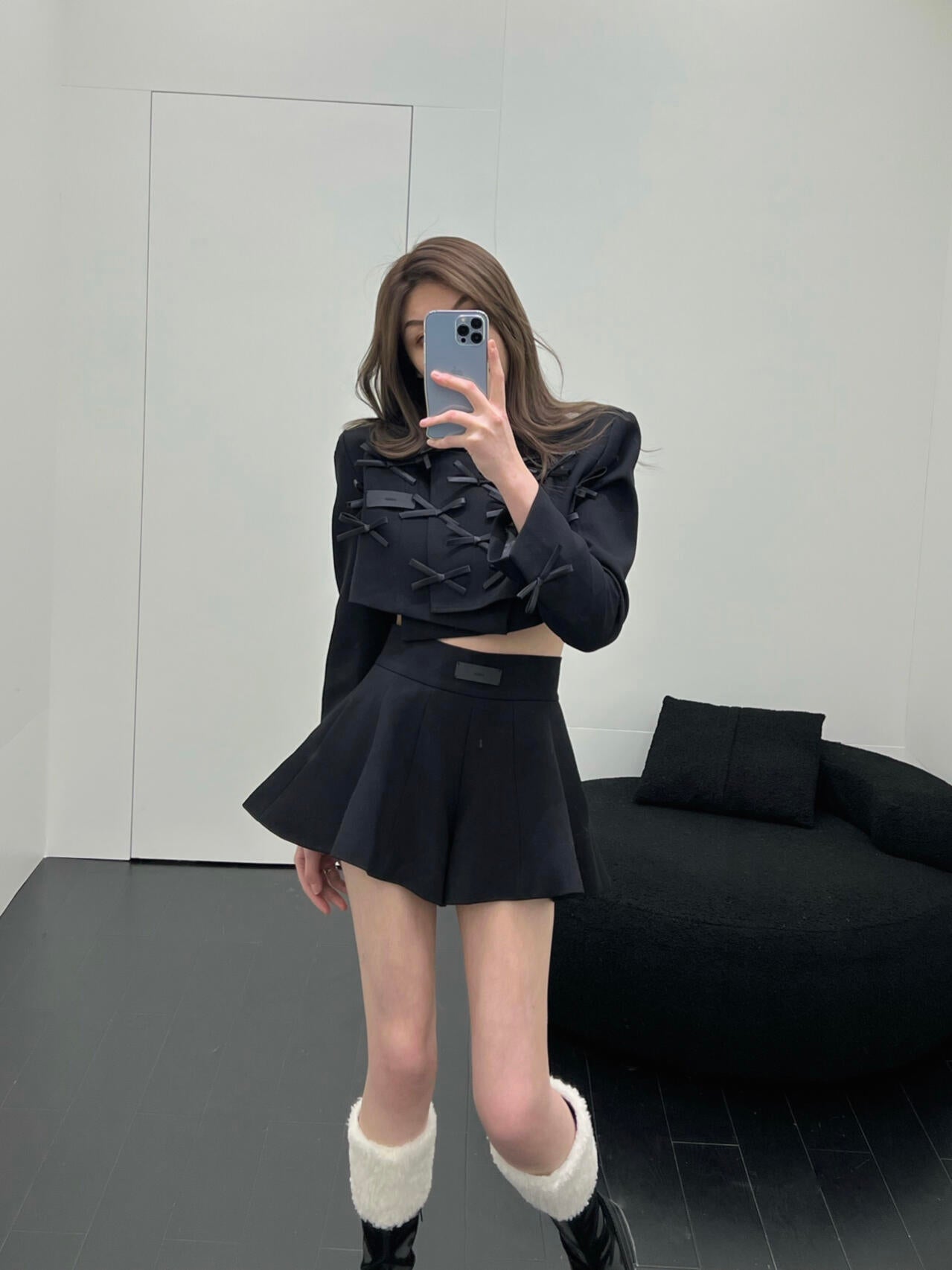 Black Short Blazer with Bow