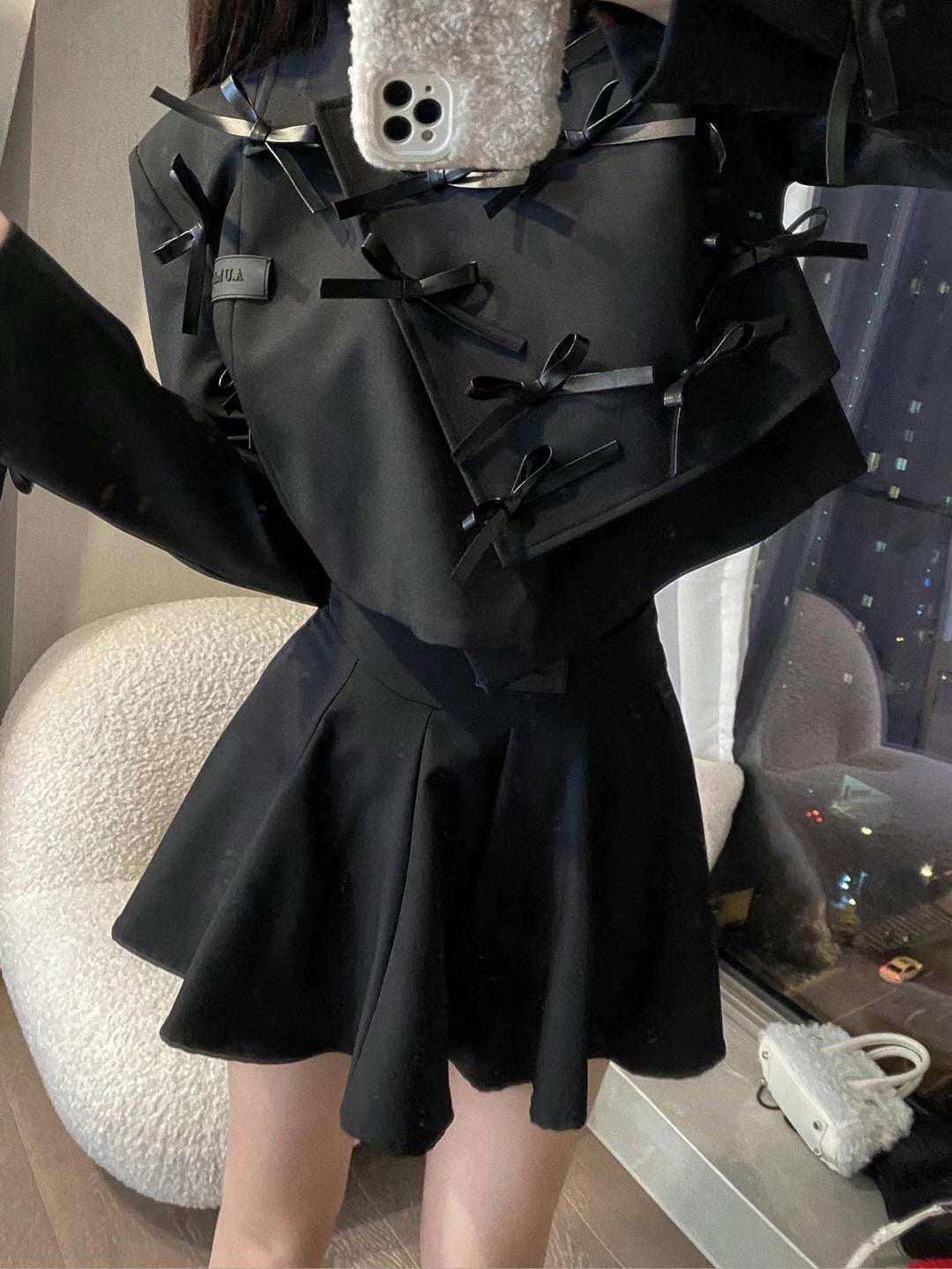Black Short Blazer with Bow