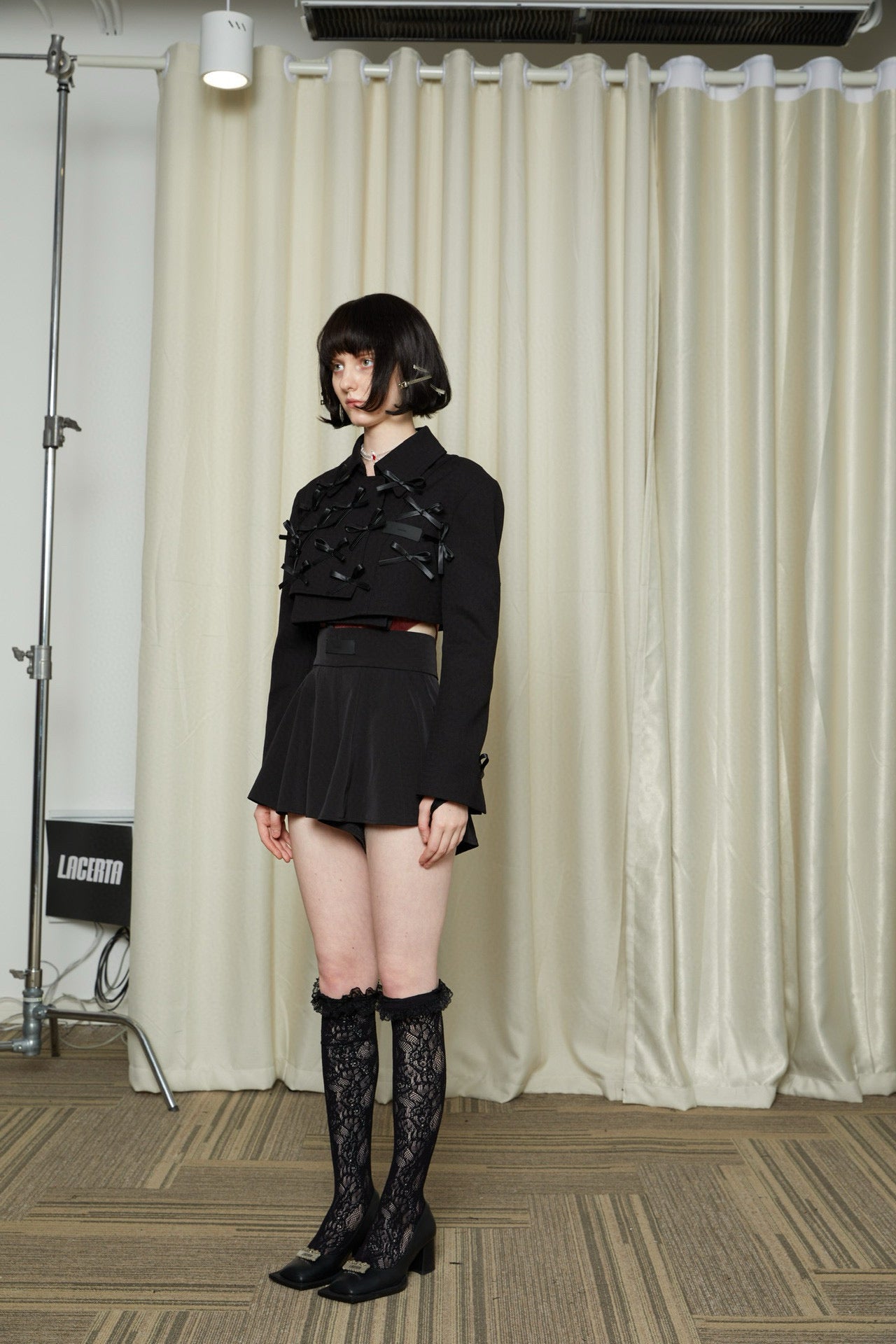 Black Short Blazer with Bow