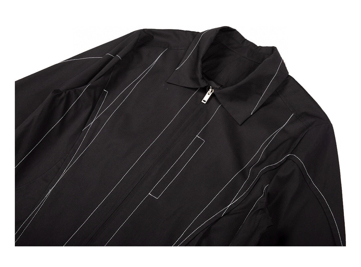 Contrast Stitch Cutout Structured Short Zip Jacket