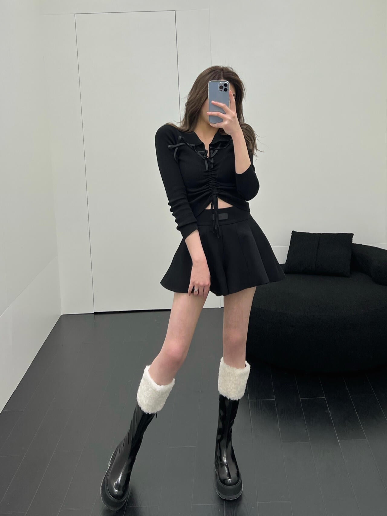 Ruched Knit Top with Bow