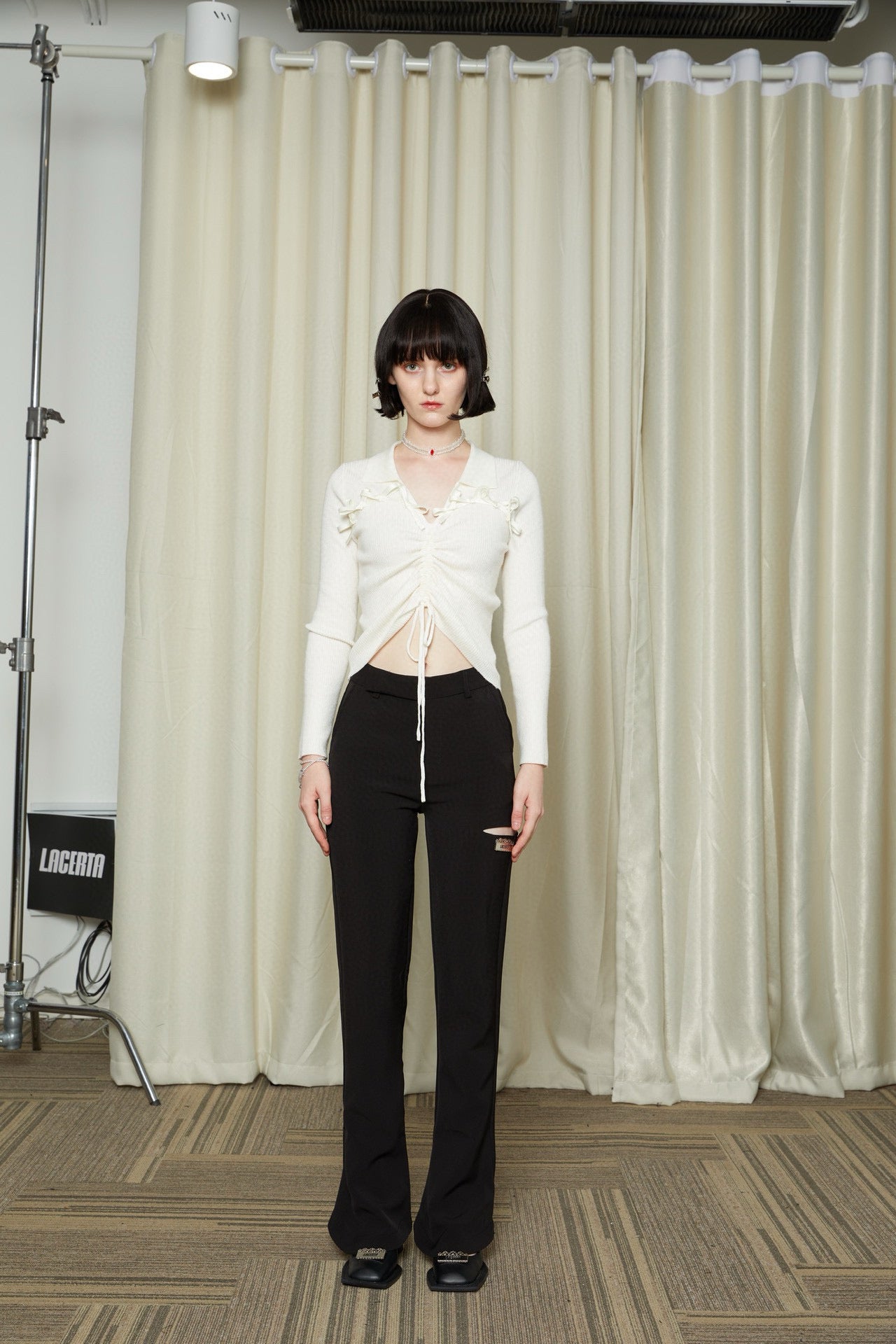 Ruched Knit Top with Bow