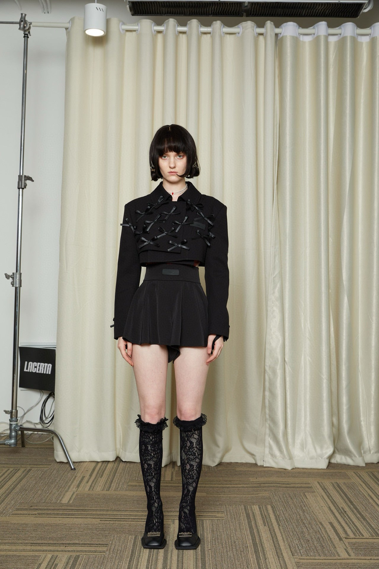 Black Short Blazer with Bow