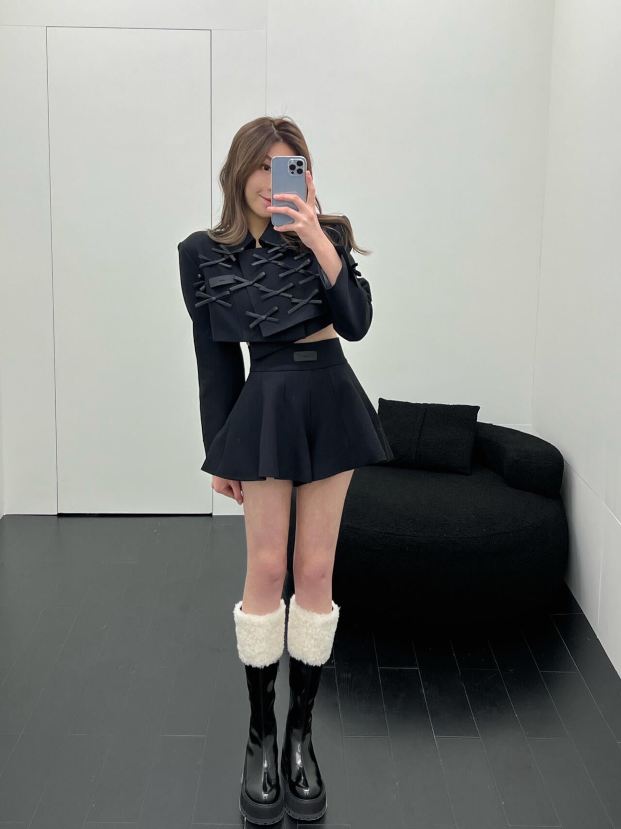 Black Short Blazer with Bow