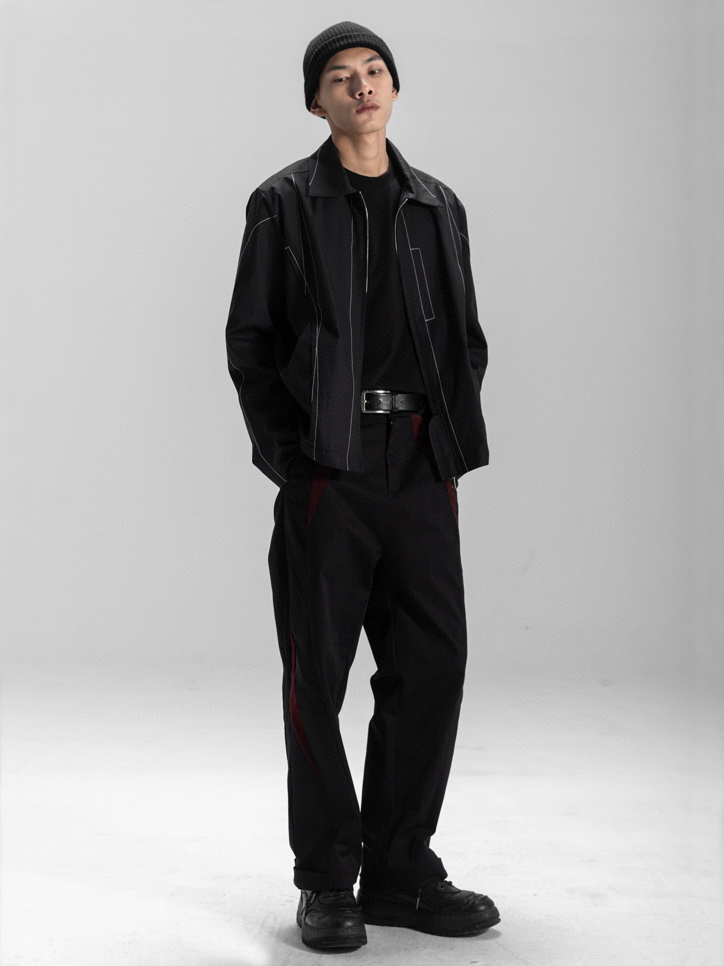 Contrast Stitch Cutout Structured Short Zip Jacket