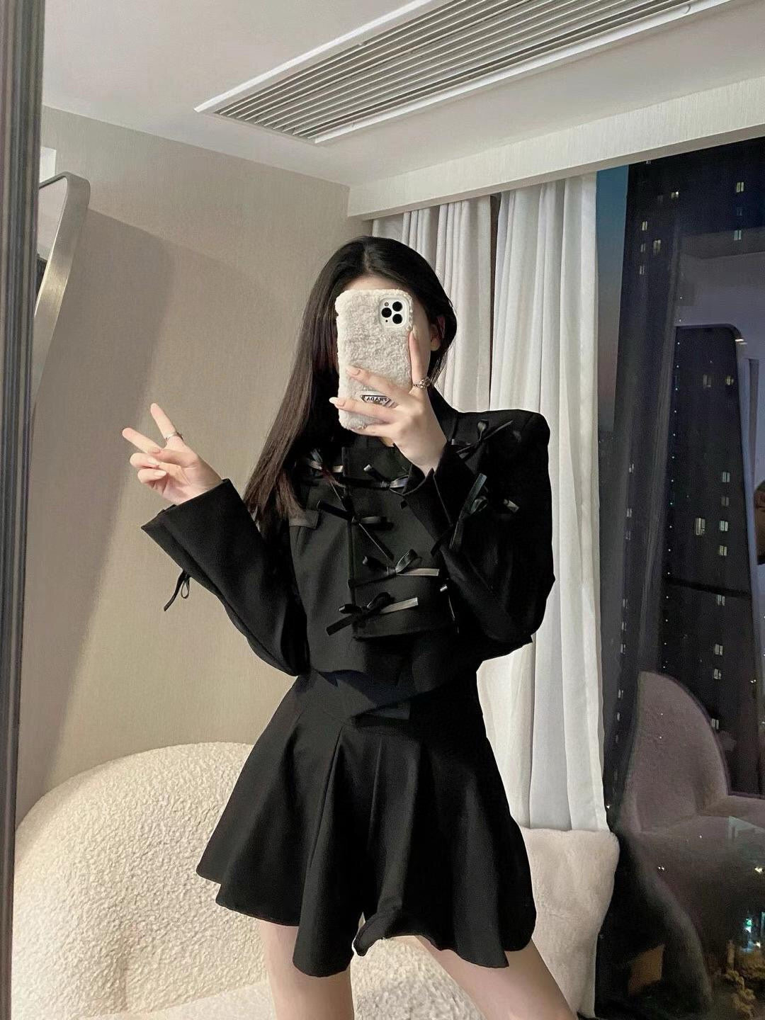 Black Short Blazer with Bow