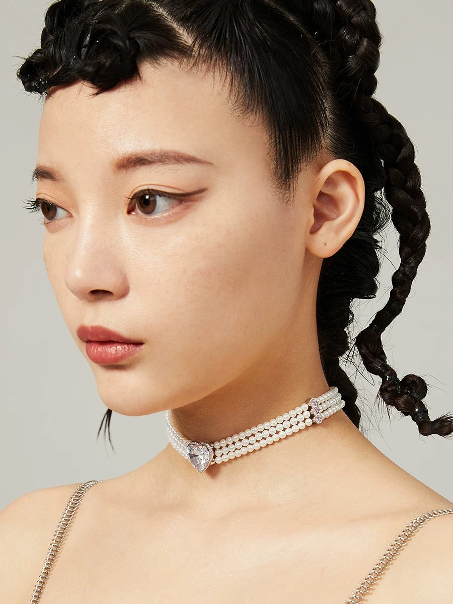 Zircon Heart Pearl Choker