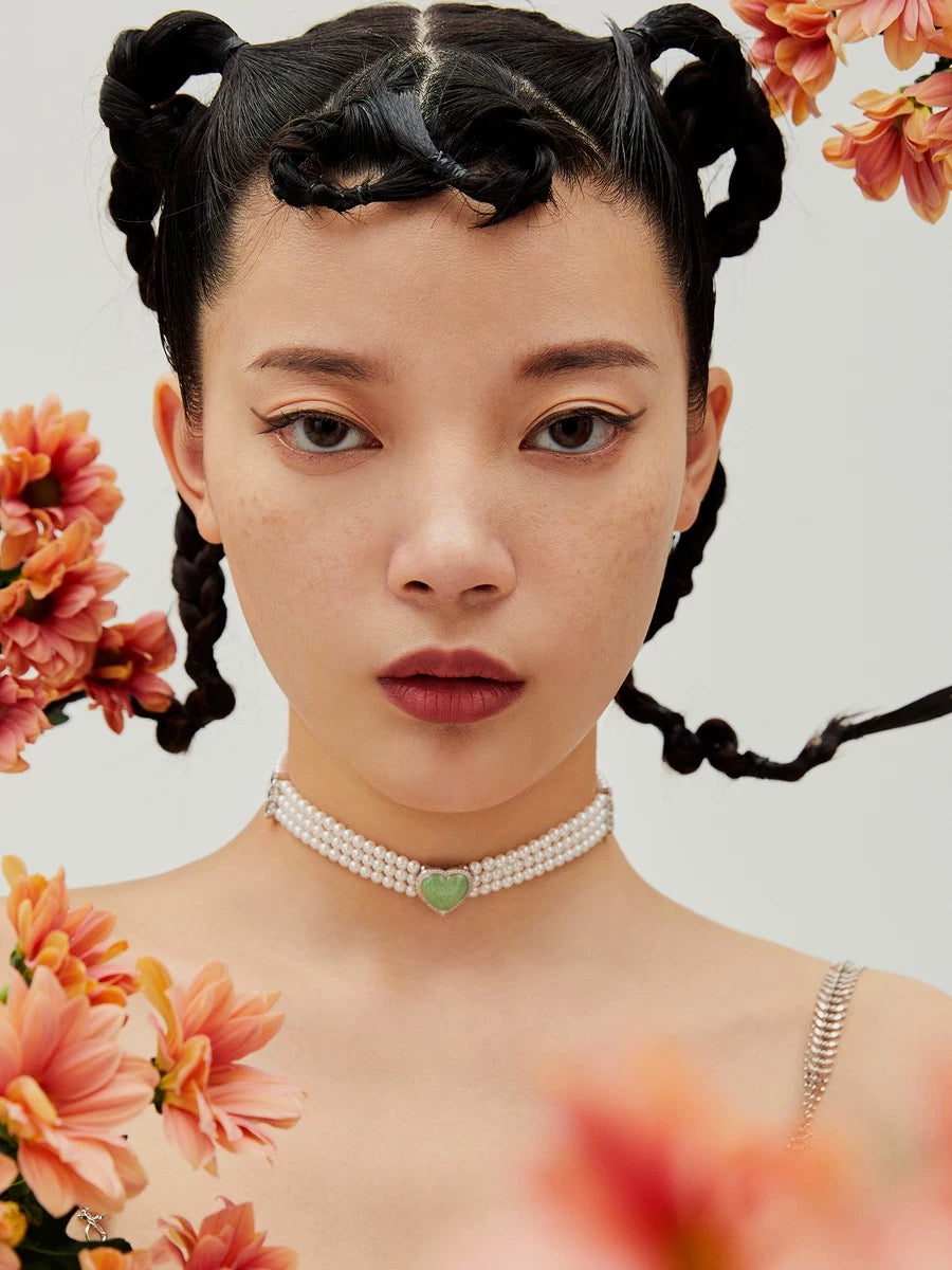 Zircon Heart Pearl Choker
