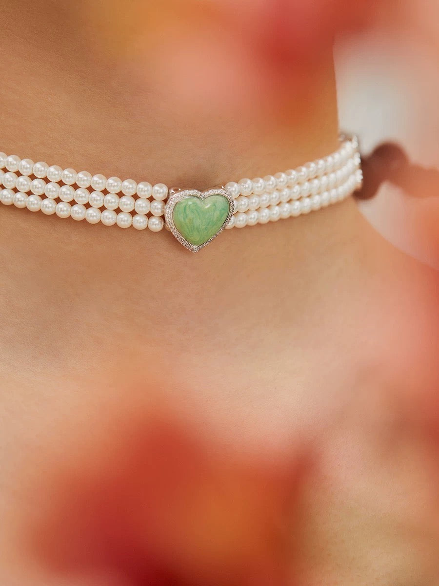 Zircon Heart Pearl Choker