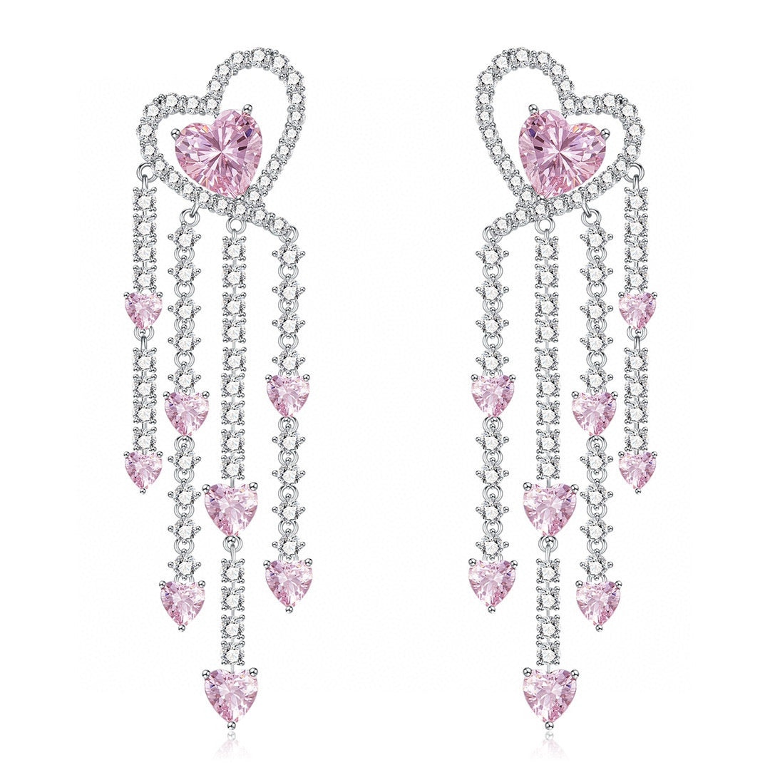 Pink Heart Tassel Earrings