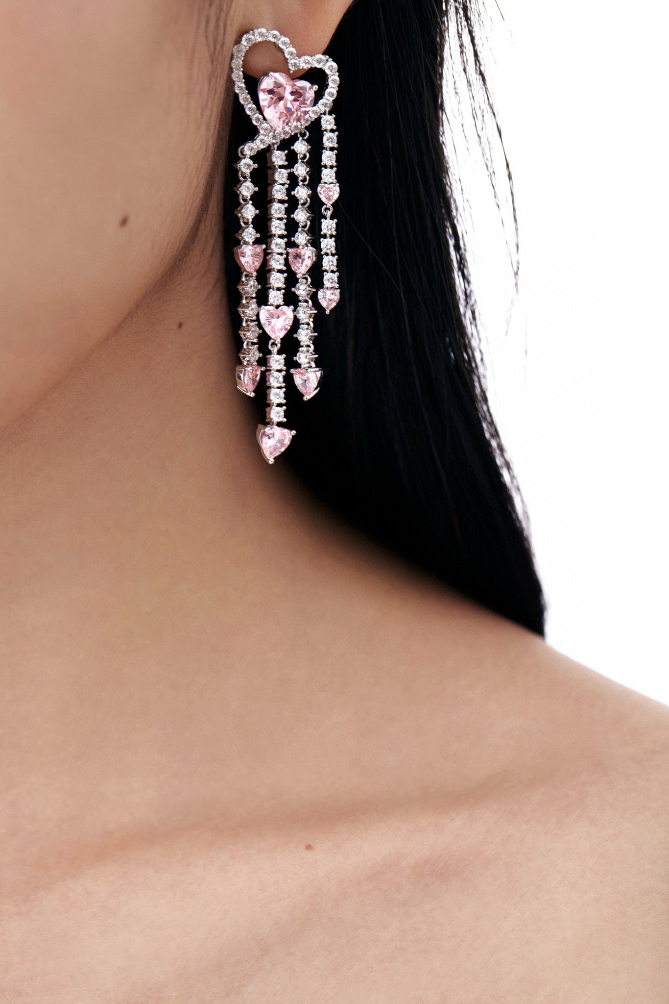 Pink Heart Tassel Earrings