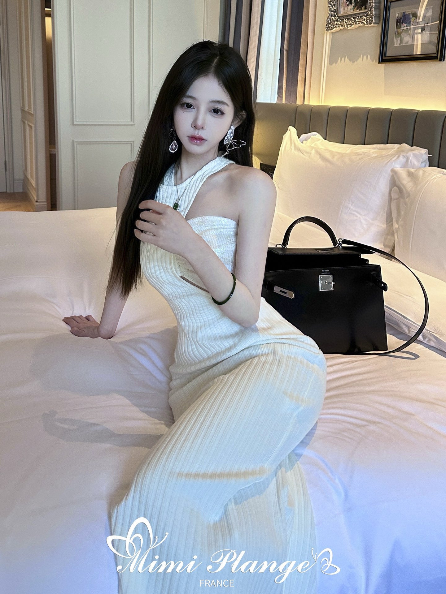 White Asymmetrical Mermaid Sequin Cutout Knit Dress