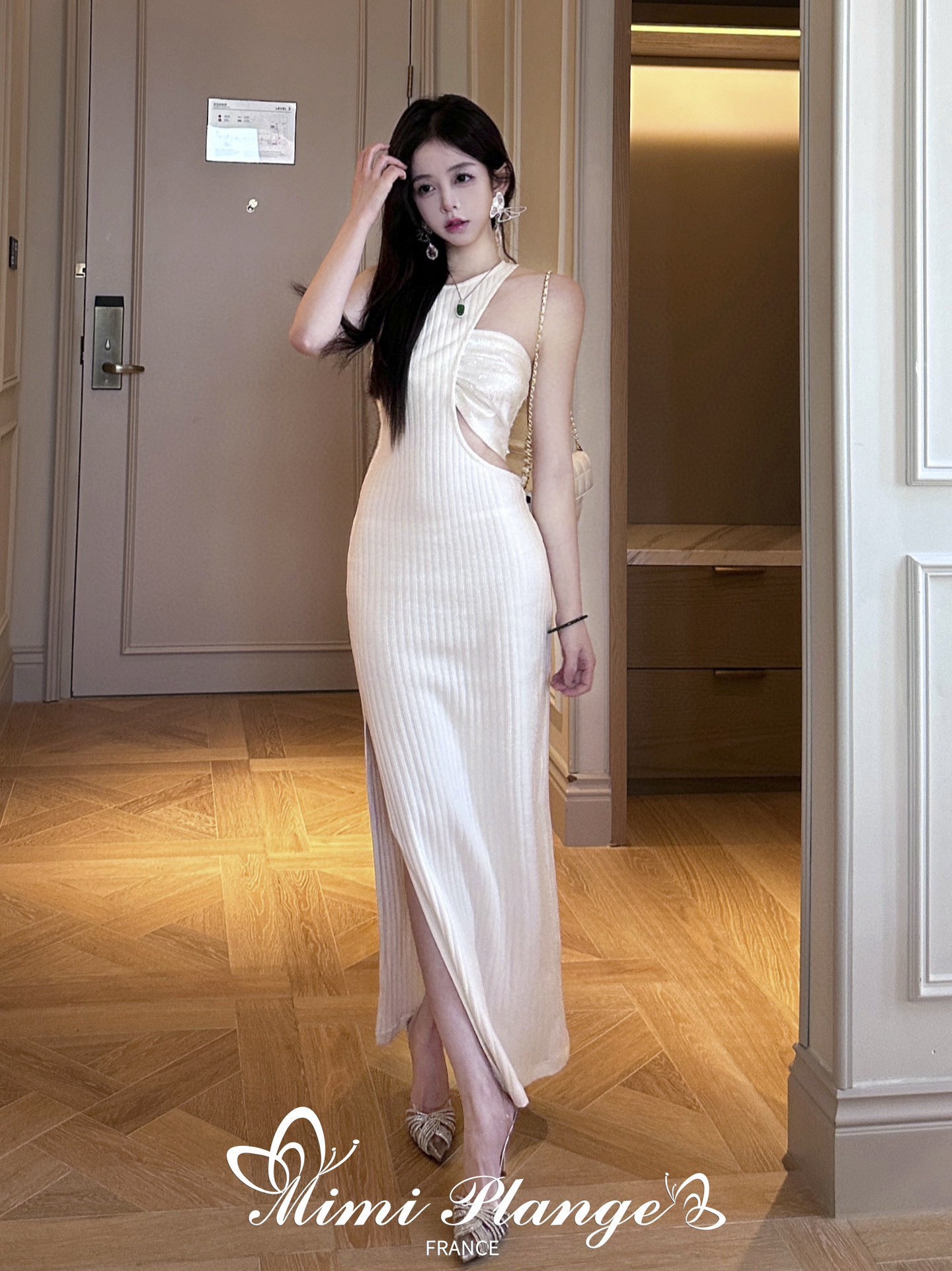 White Asymmetrical Mermaid Sequin Cutout Knit Dress