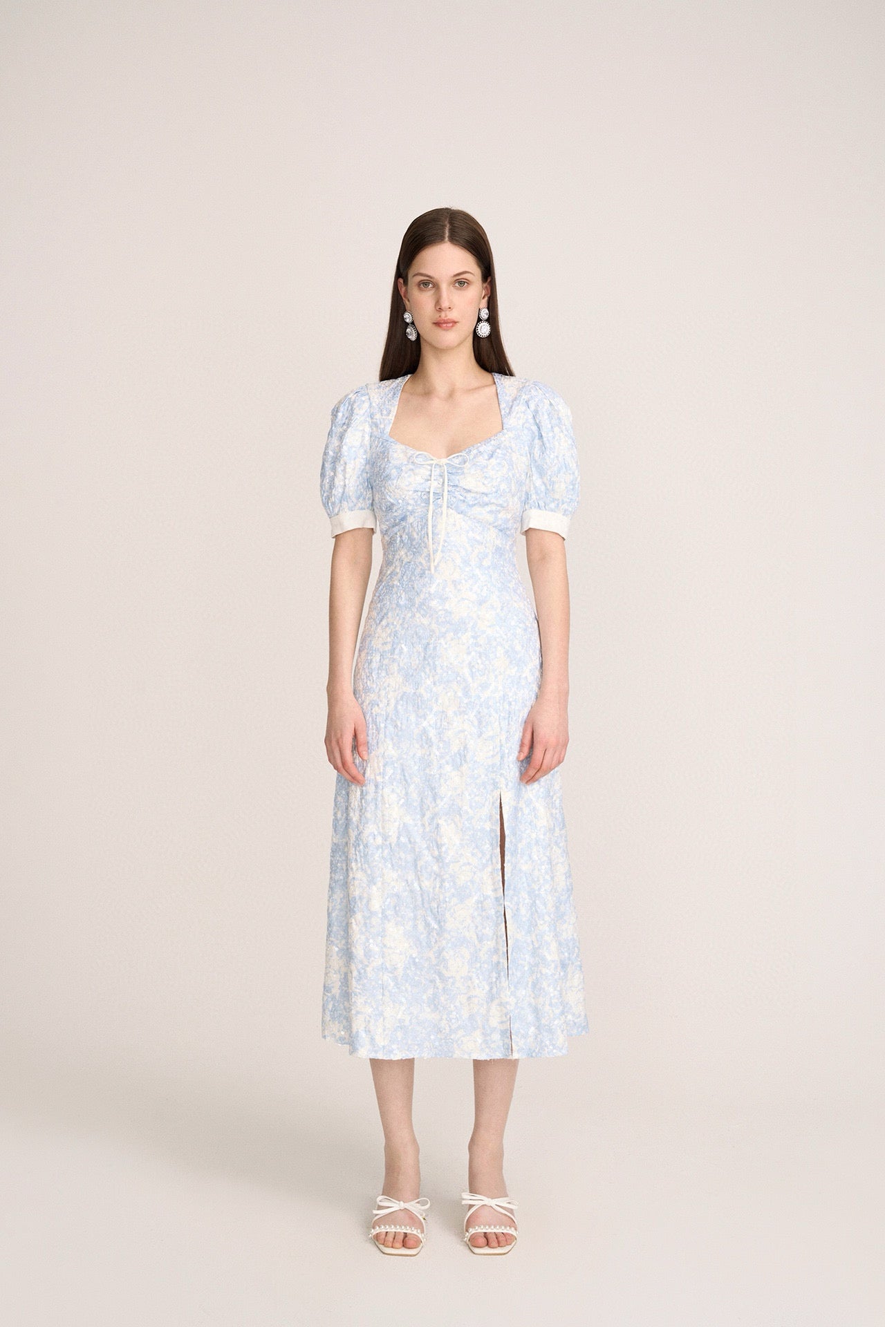 Blue Gradient Rose Sequin Maxi Dress