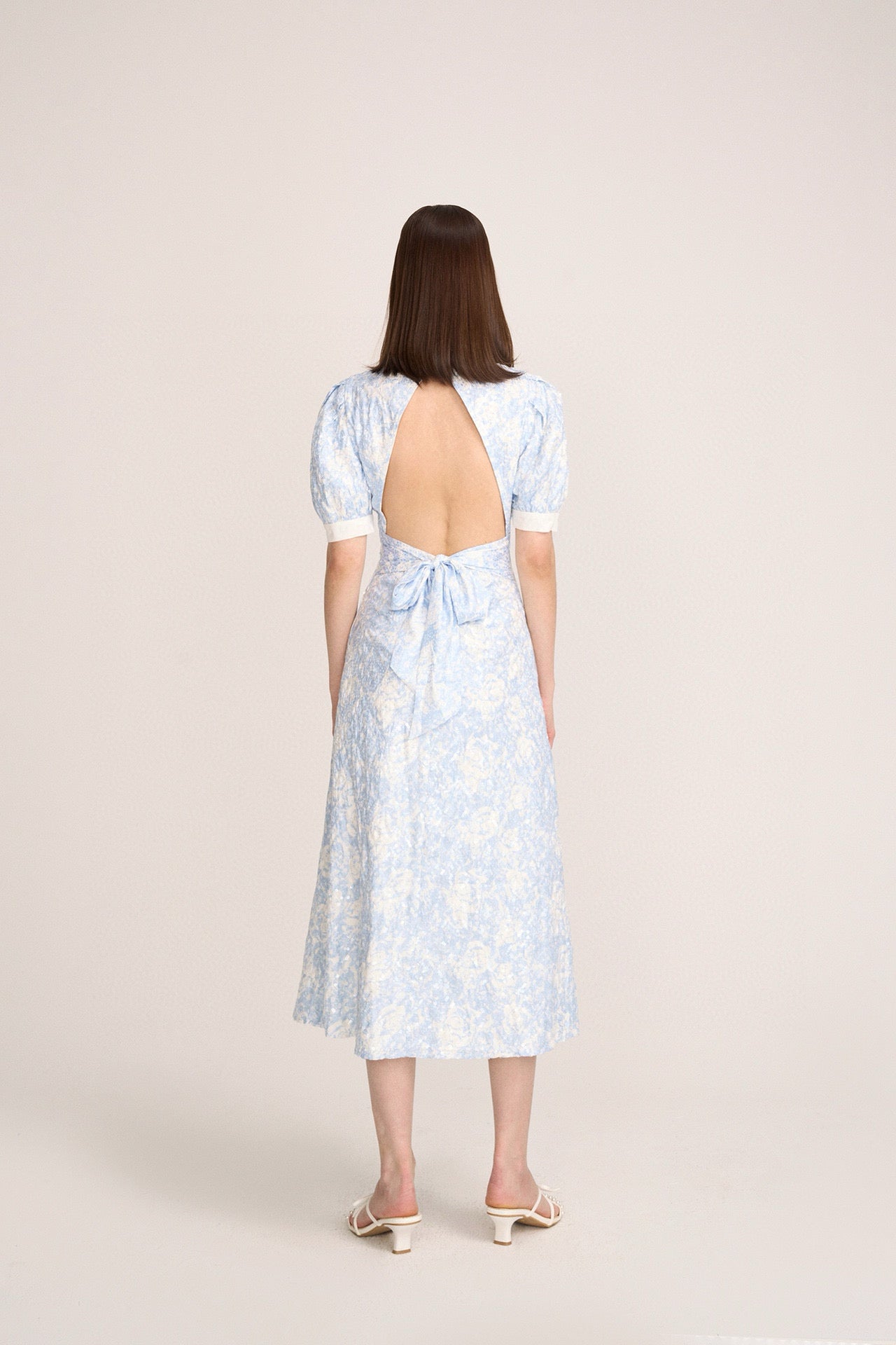 Blue Gradient Rose Sequin Maxi Dress