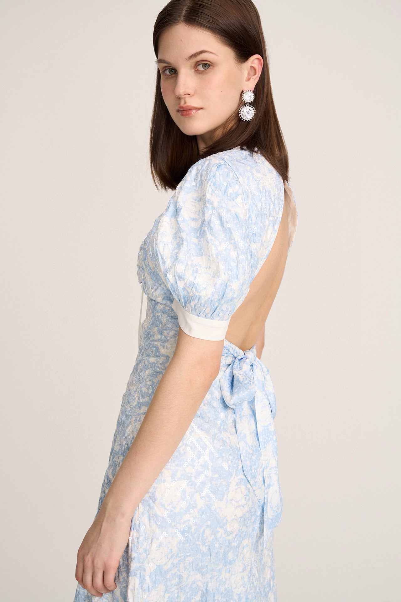 Blue Gradient Rose Sequin Maxi Dress