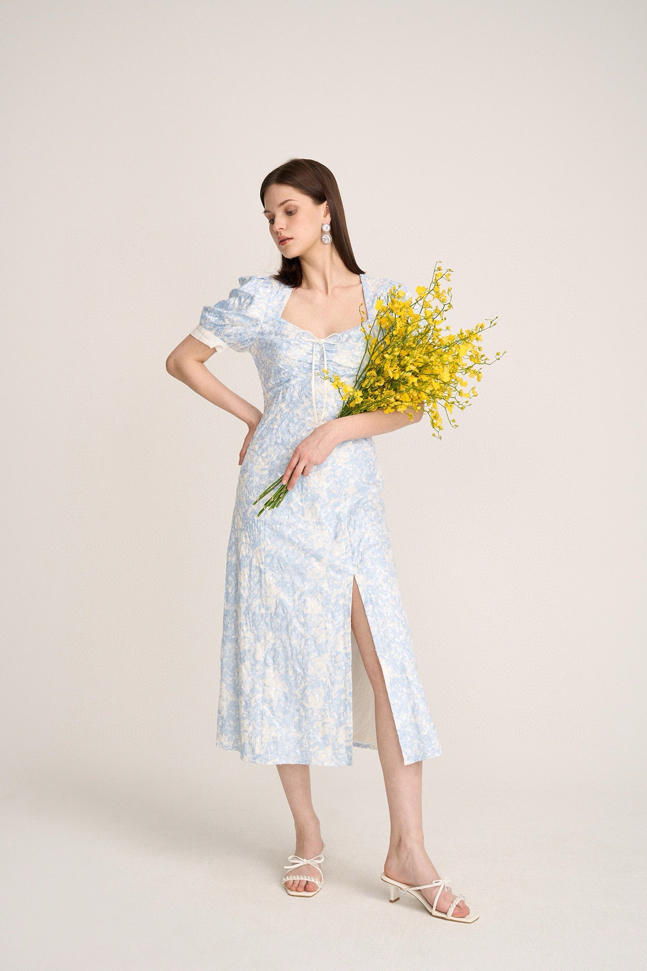 Blue Gradient Rose Sequin Maxi Dress