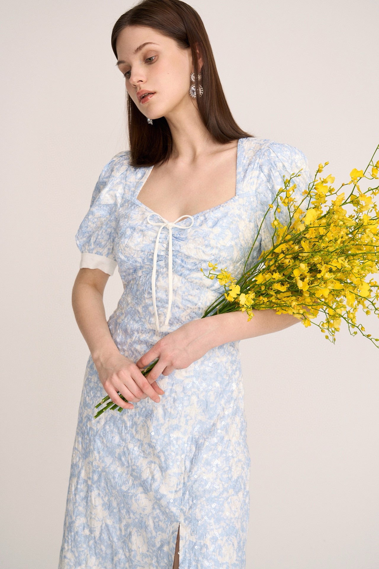 Blue Gradient Rose Sequin Maxi Dress