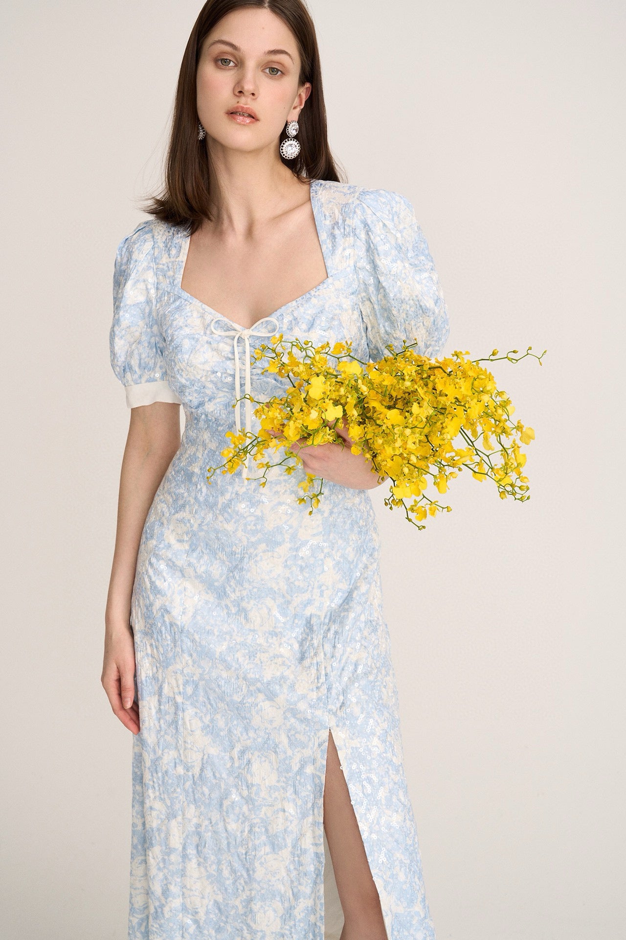 Blue Gradient Rose Sequin Maxi Dress