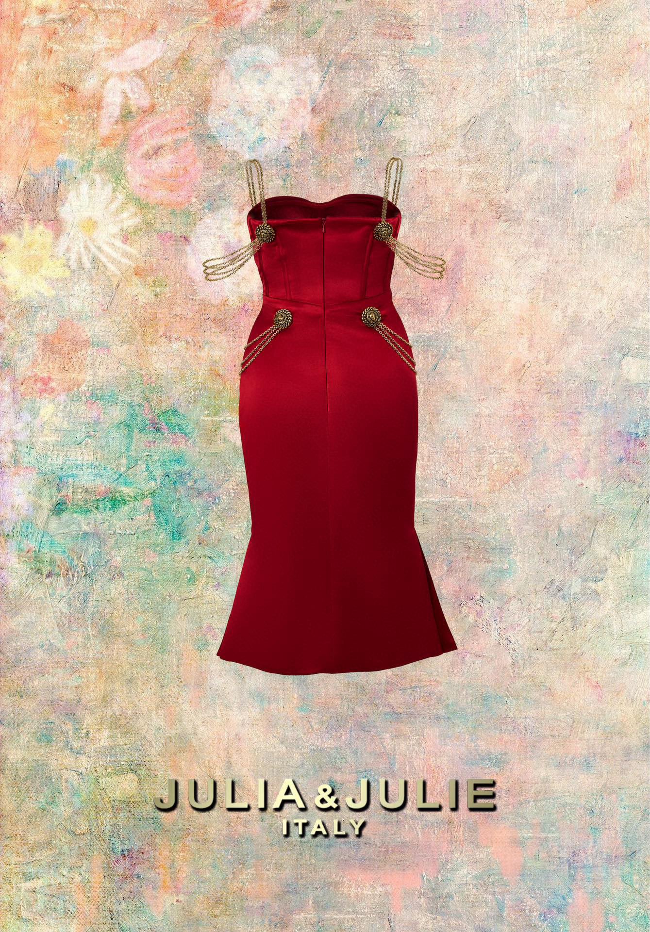Crimson Thorn Crown Dress with Gold Embellishments
