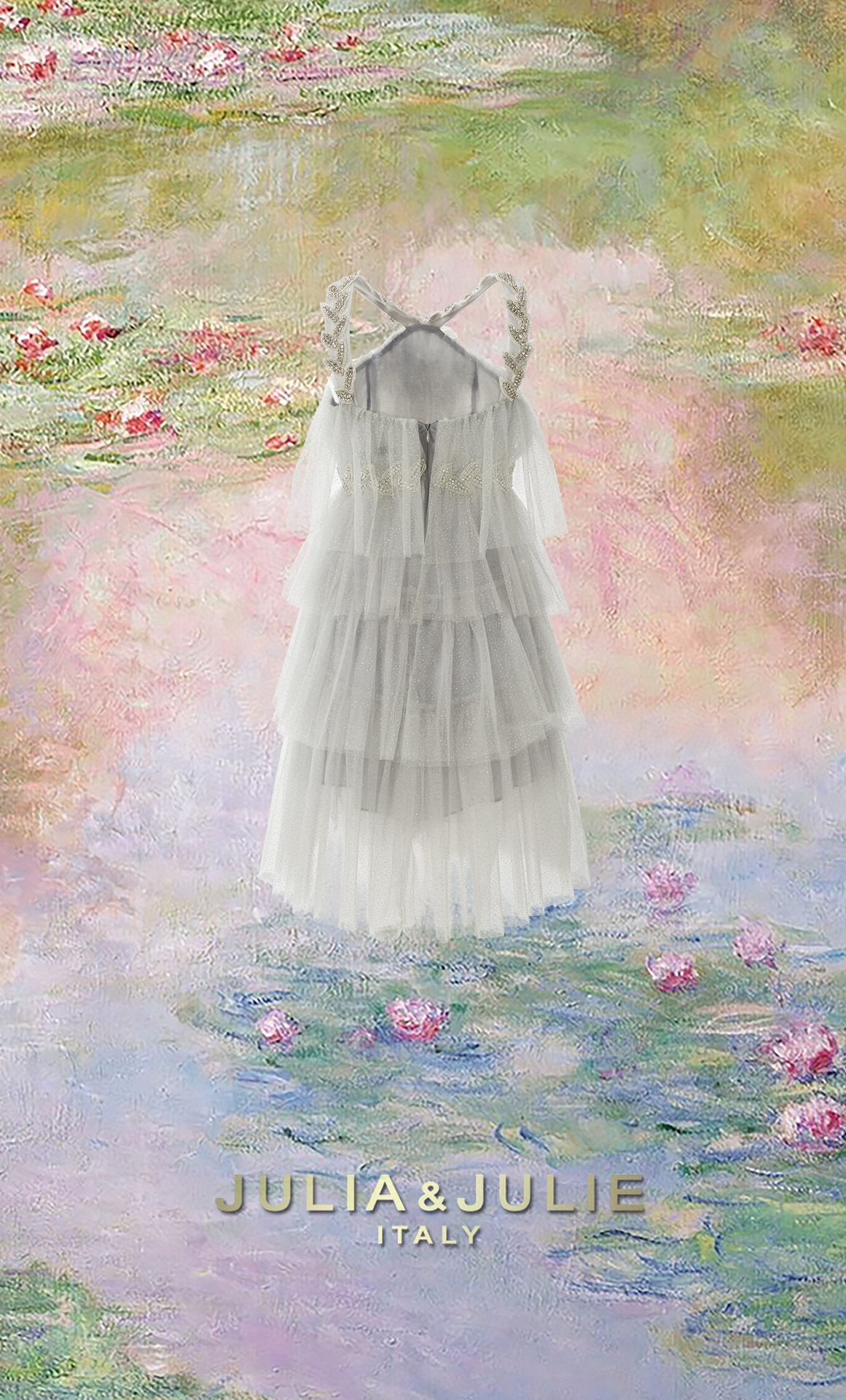 Leaf-Decorated Layered Tulle Dress