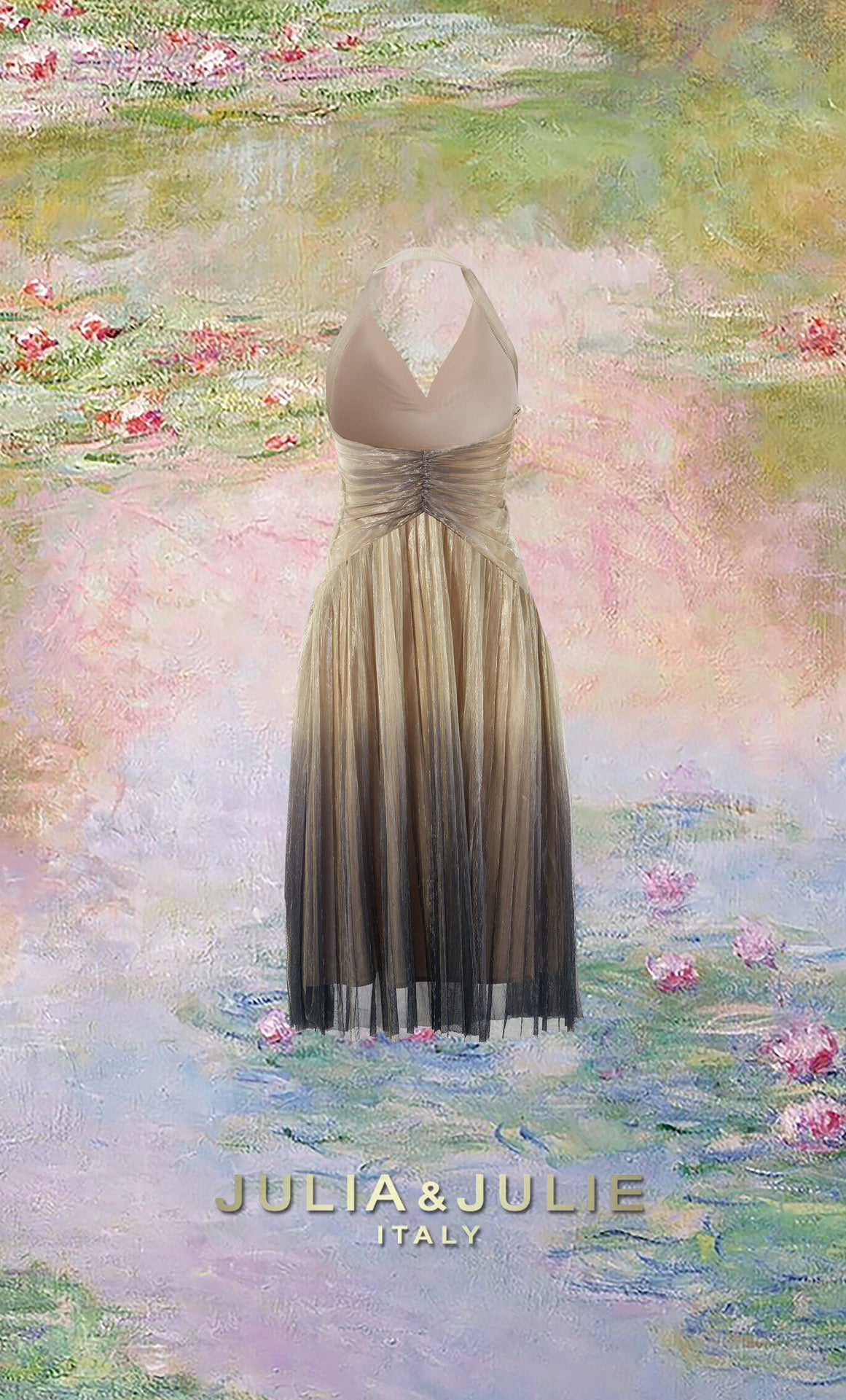Gathered Neck Halter Backless Gradient Dress
