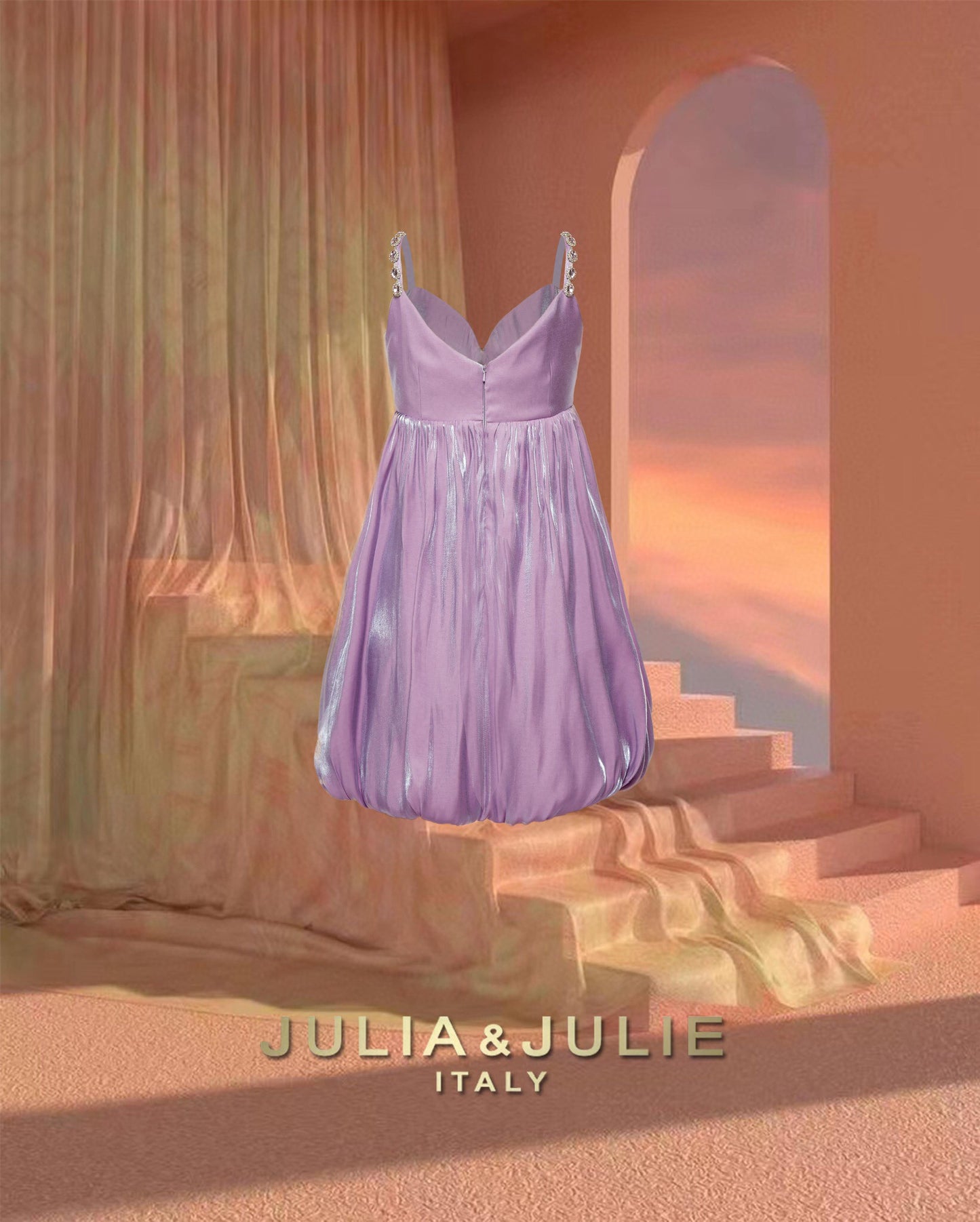 Nightingale Purple Glass Silk V-Neck Lantern Dress