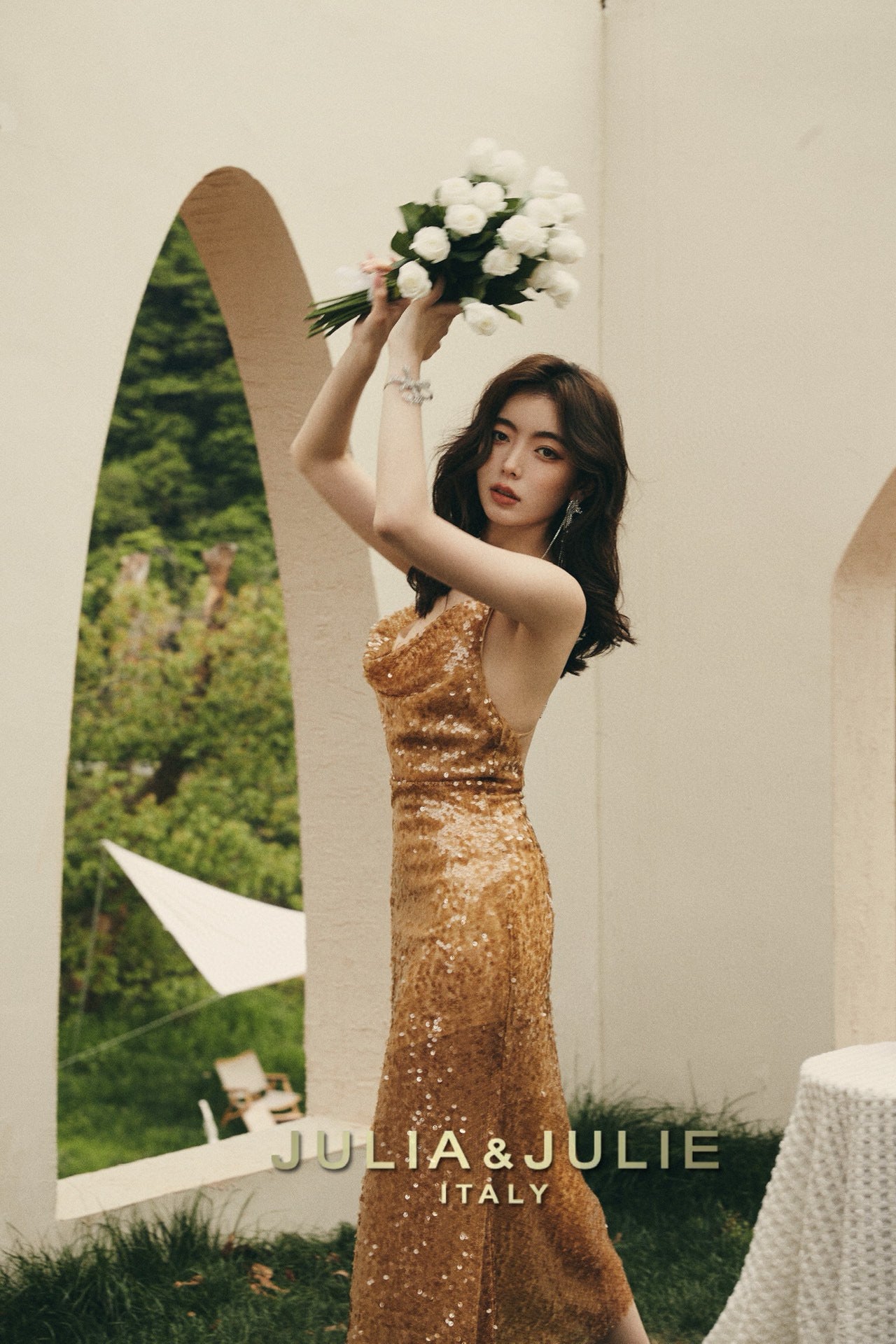 Sunset Bulgaria Gold Asymmetric Dress