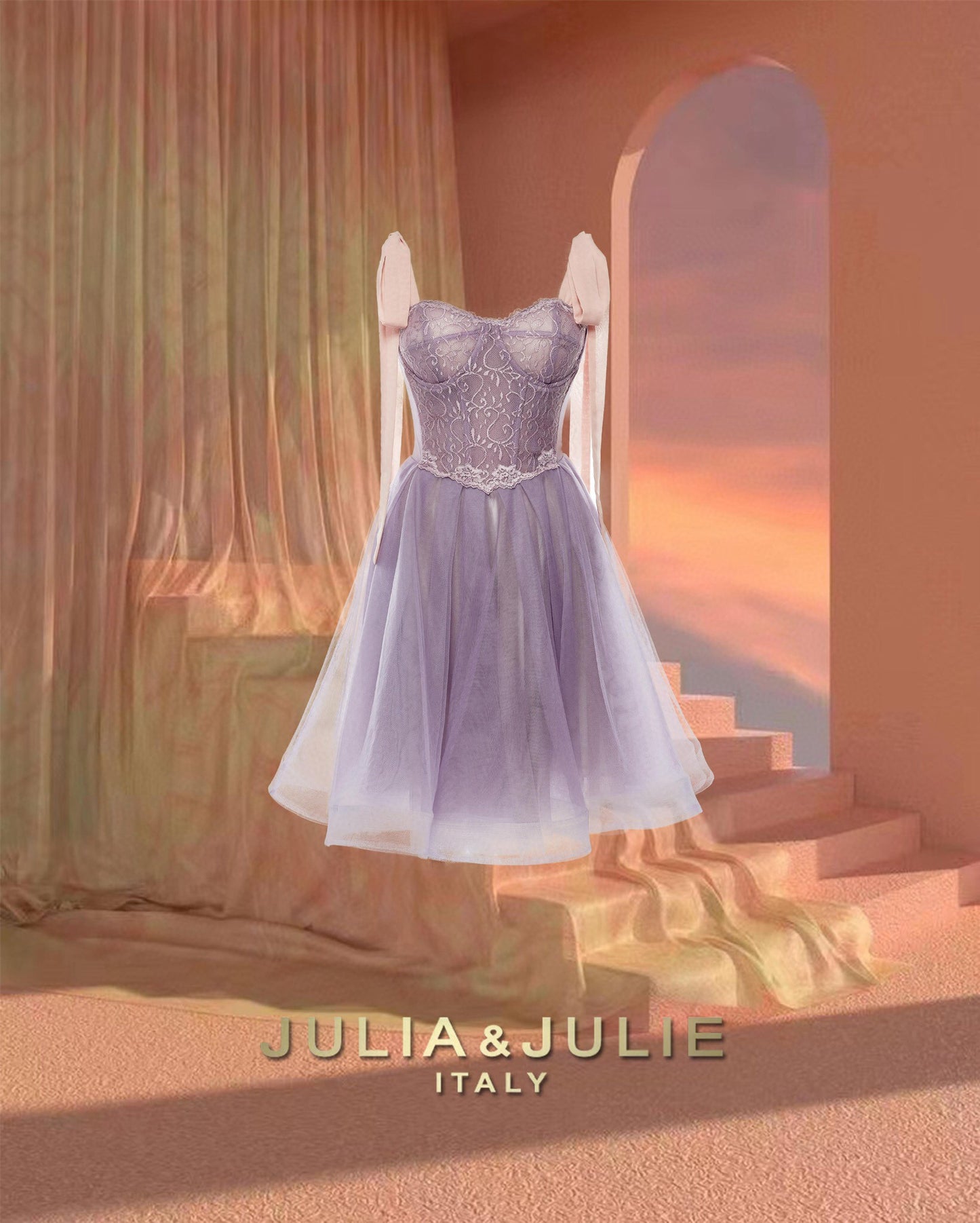 Sweet Wine Purple Lace Dress with Pink Straps and Flared Skirt