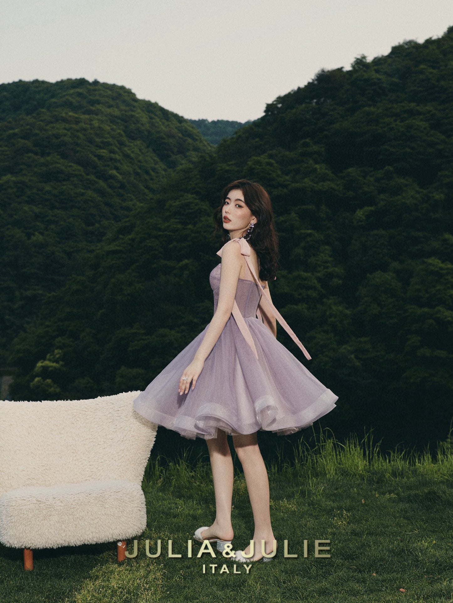 Sweet Wine Purple Lace Dress with Pink Straps and Flared Skirt