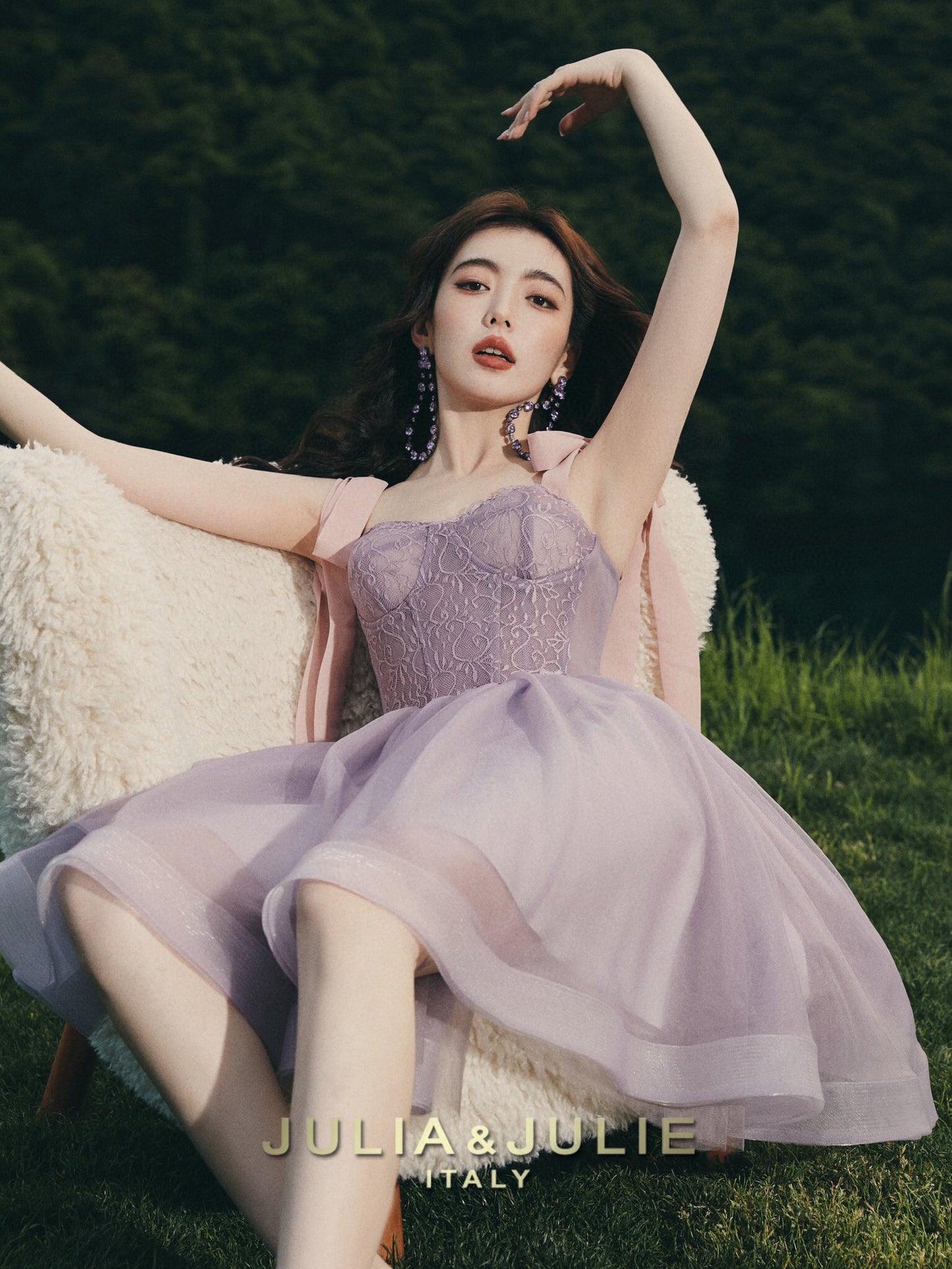 Sweet Wine Purple Lace Dress with Pink Straps and Flared Skirt