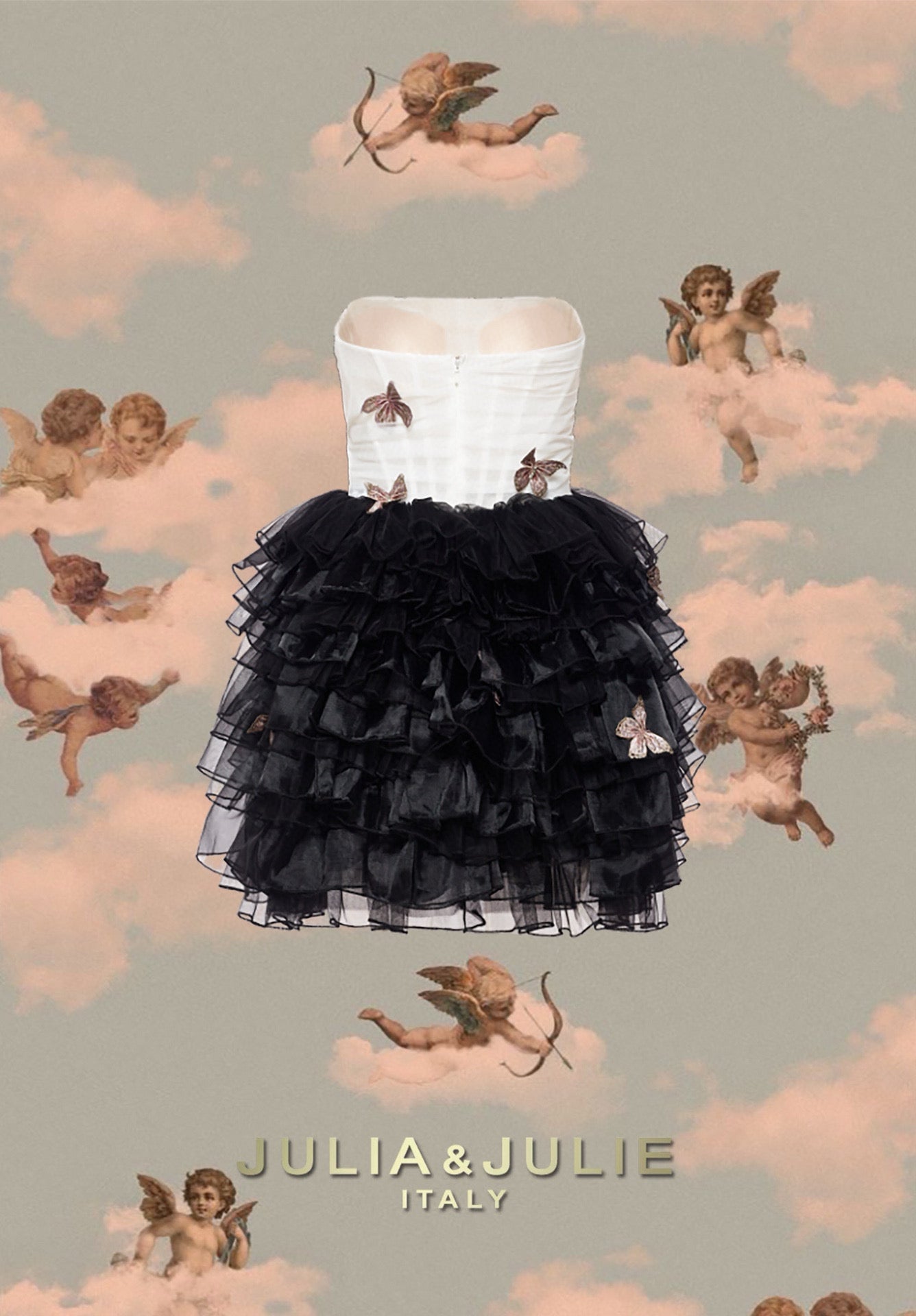 Butterfly Poem Embroidered Corset Strapless Dress