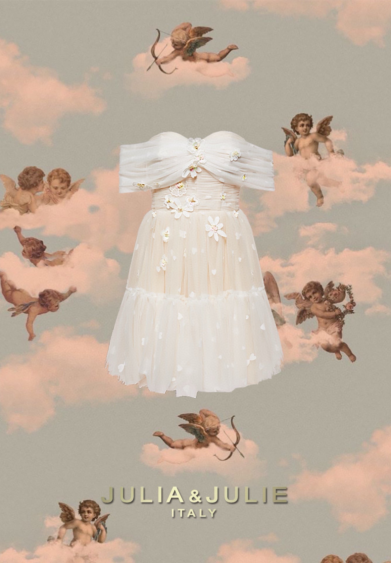 White Camellia 3D Floral Tulle Off-Shoulder Dress