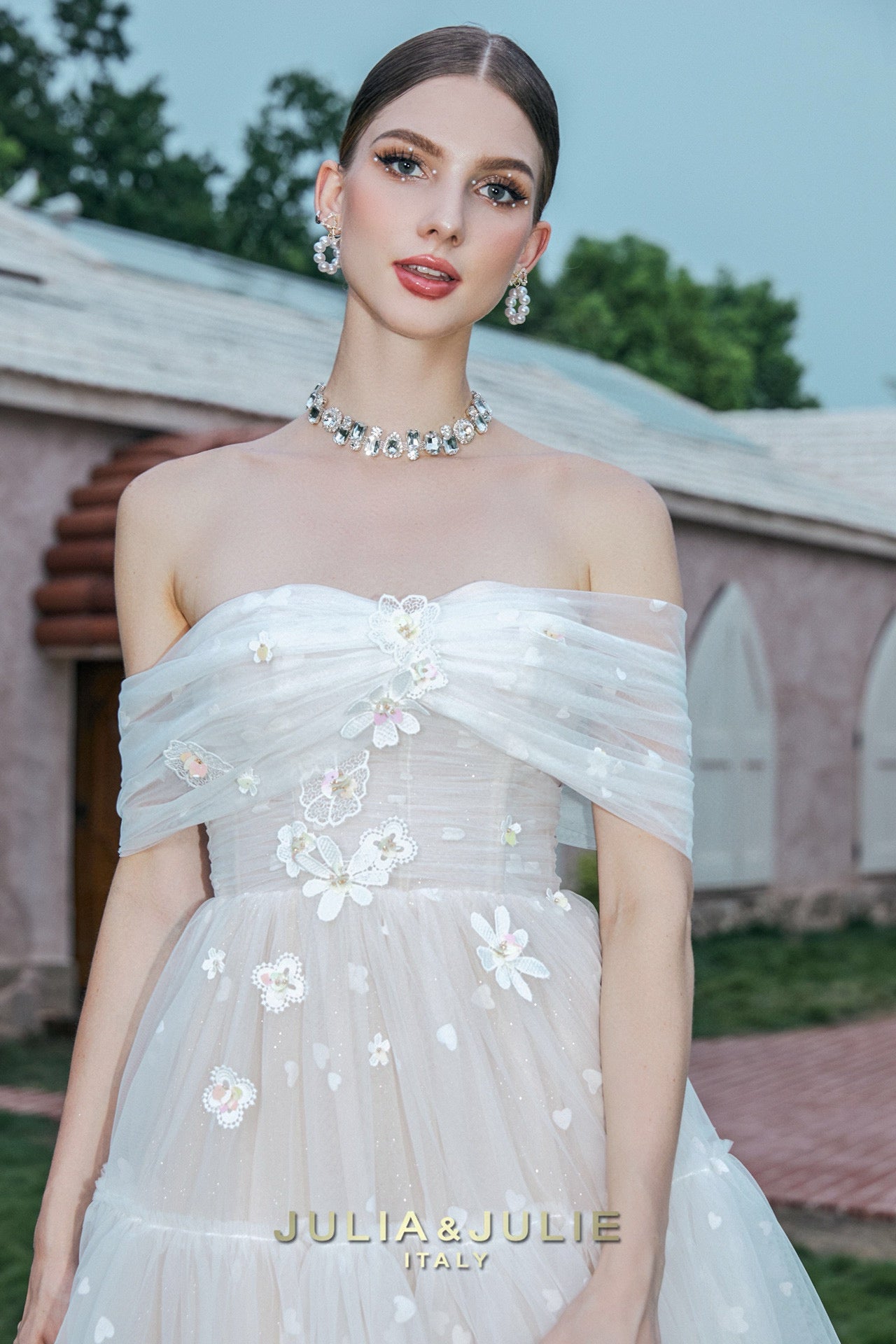 White Camellia 3D Floral Tulle Off-Shoulder Dress
