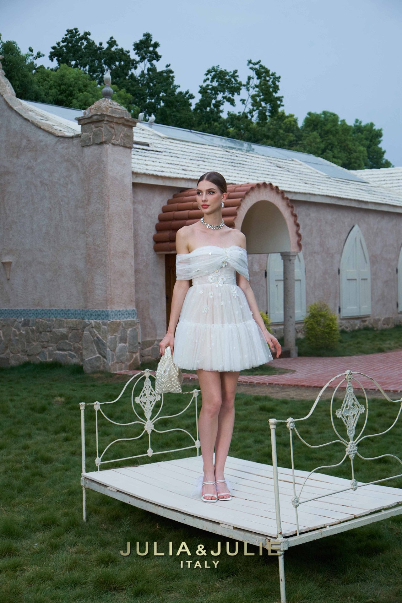 White Camellia 3D Floral Tulle Off-Shoulder Dress