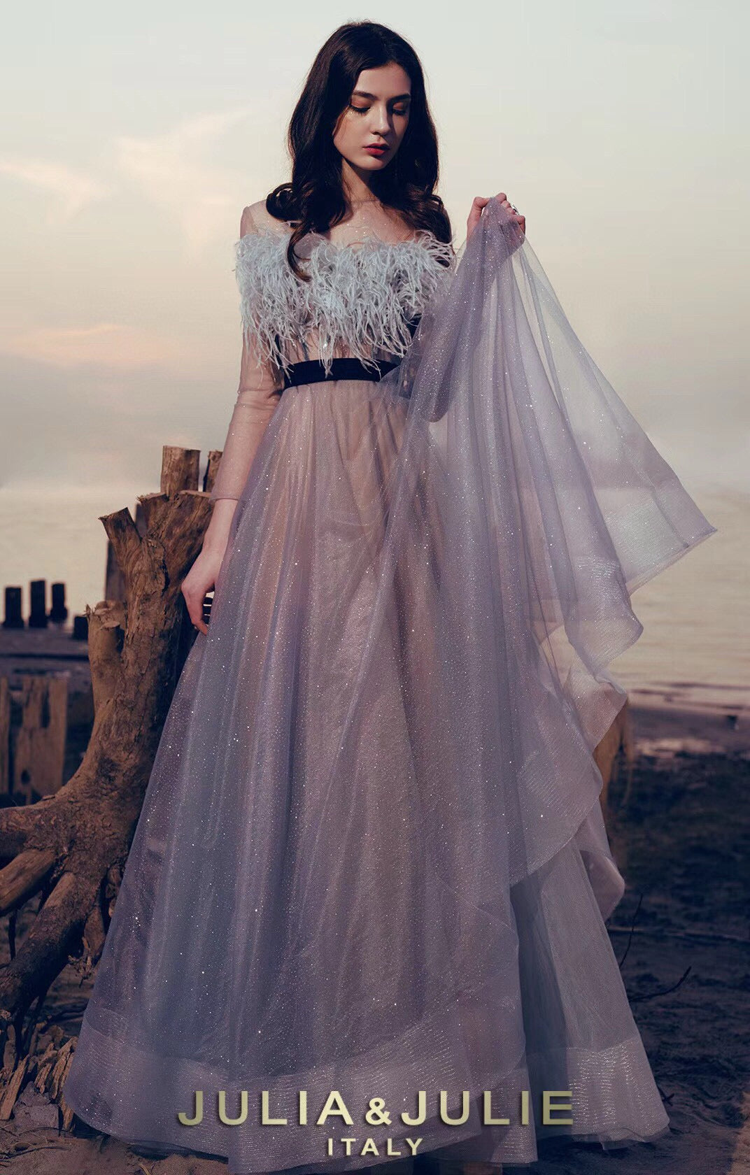 Blue Ostrich Feather Glitter Dress