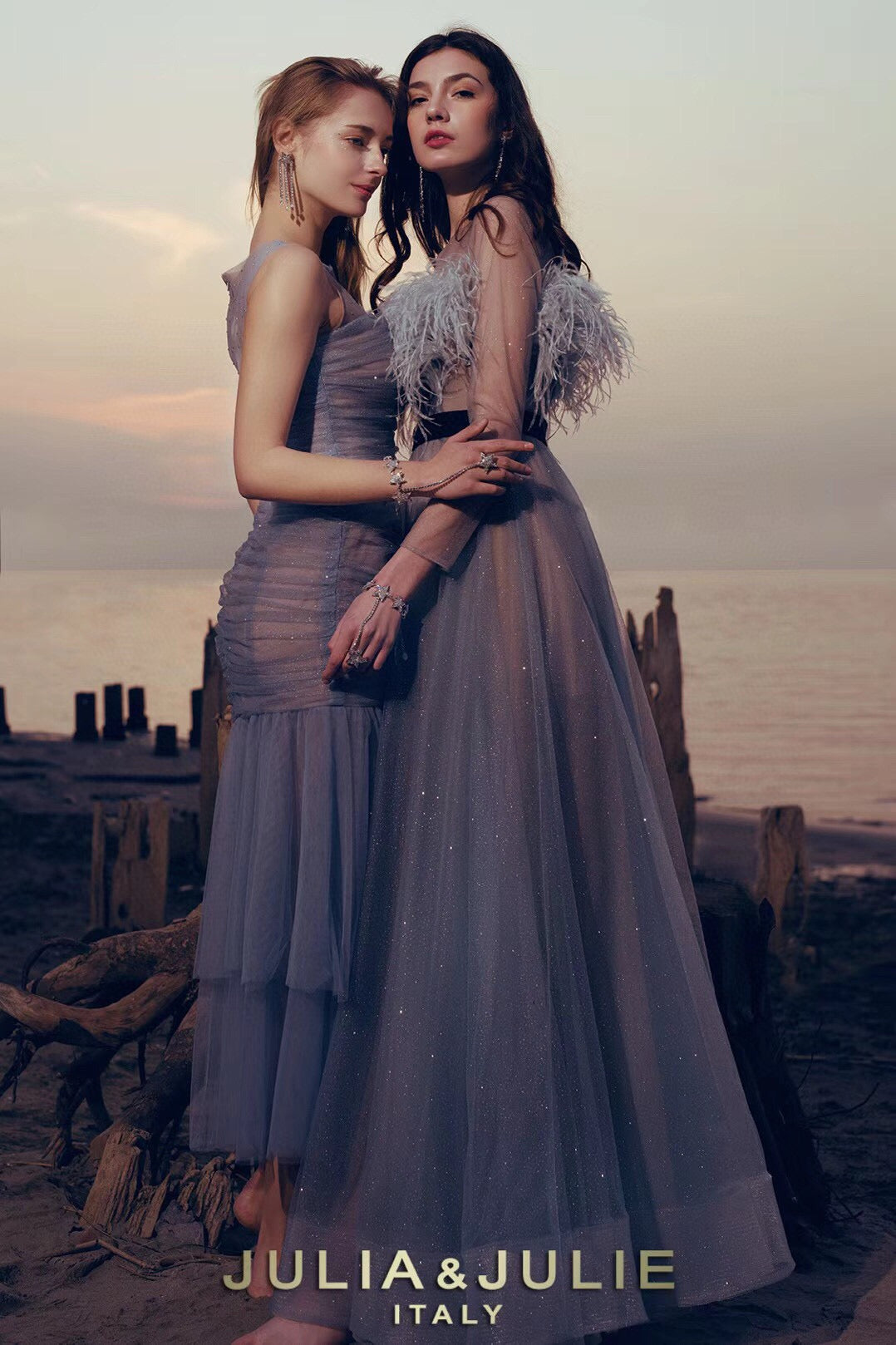 Blue Ostrich Feather Glitter Dress