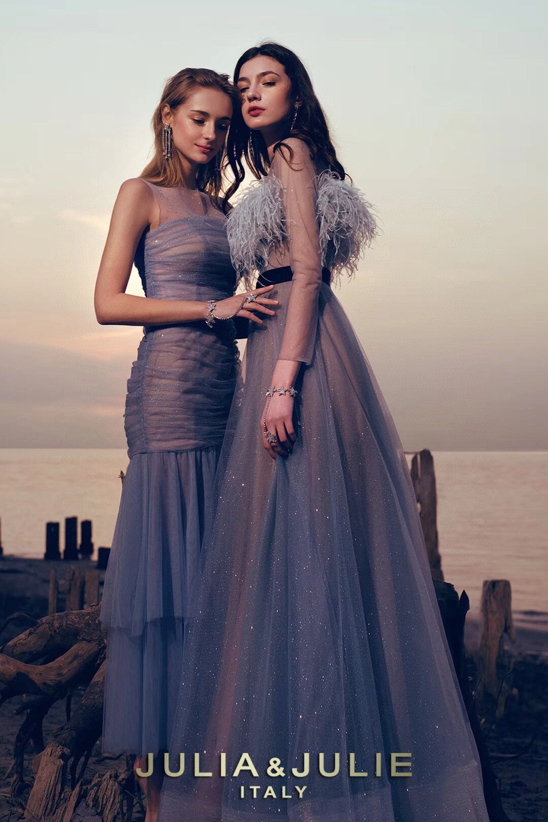 Blue Ostrich Feather Glitter Dress