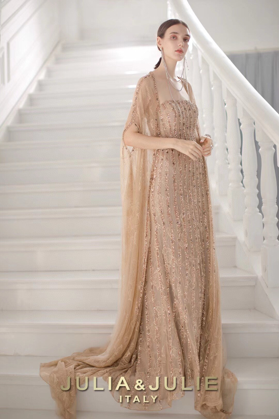 Coffee Court Floor-Length Cape Dress