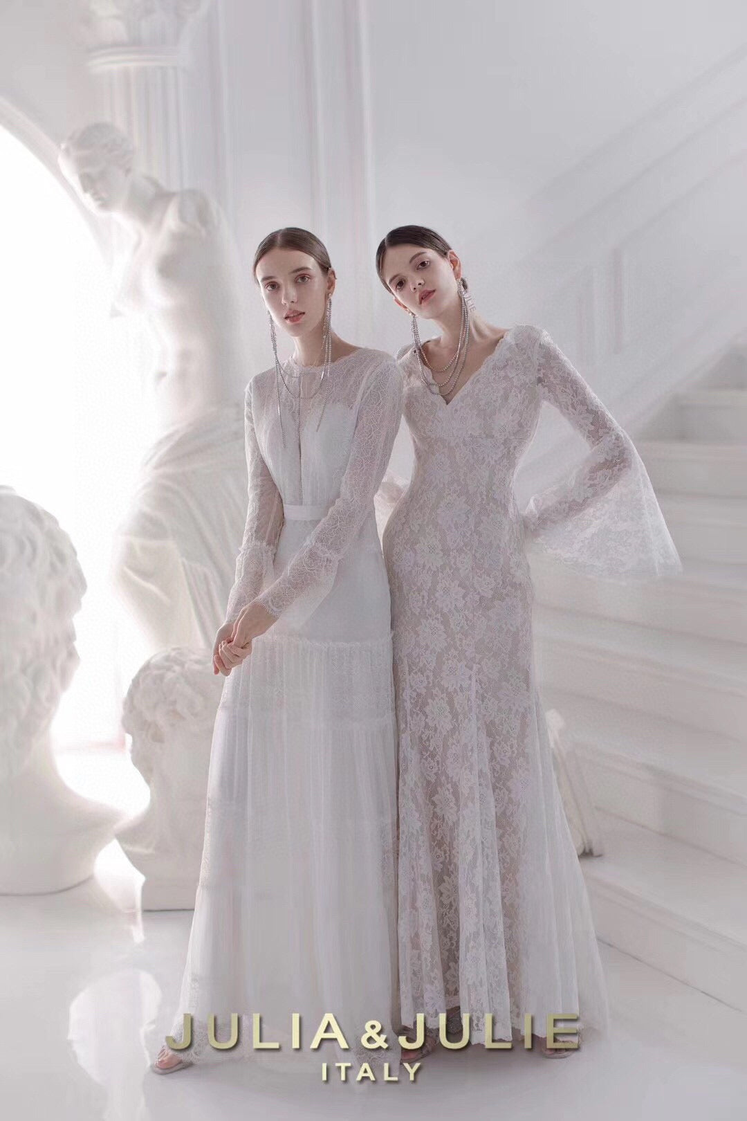 White Sheer Lace Flared Sleeve Dress