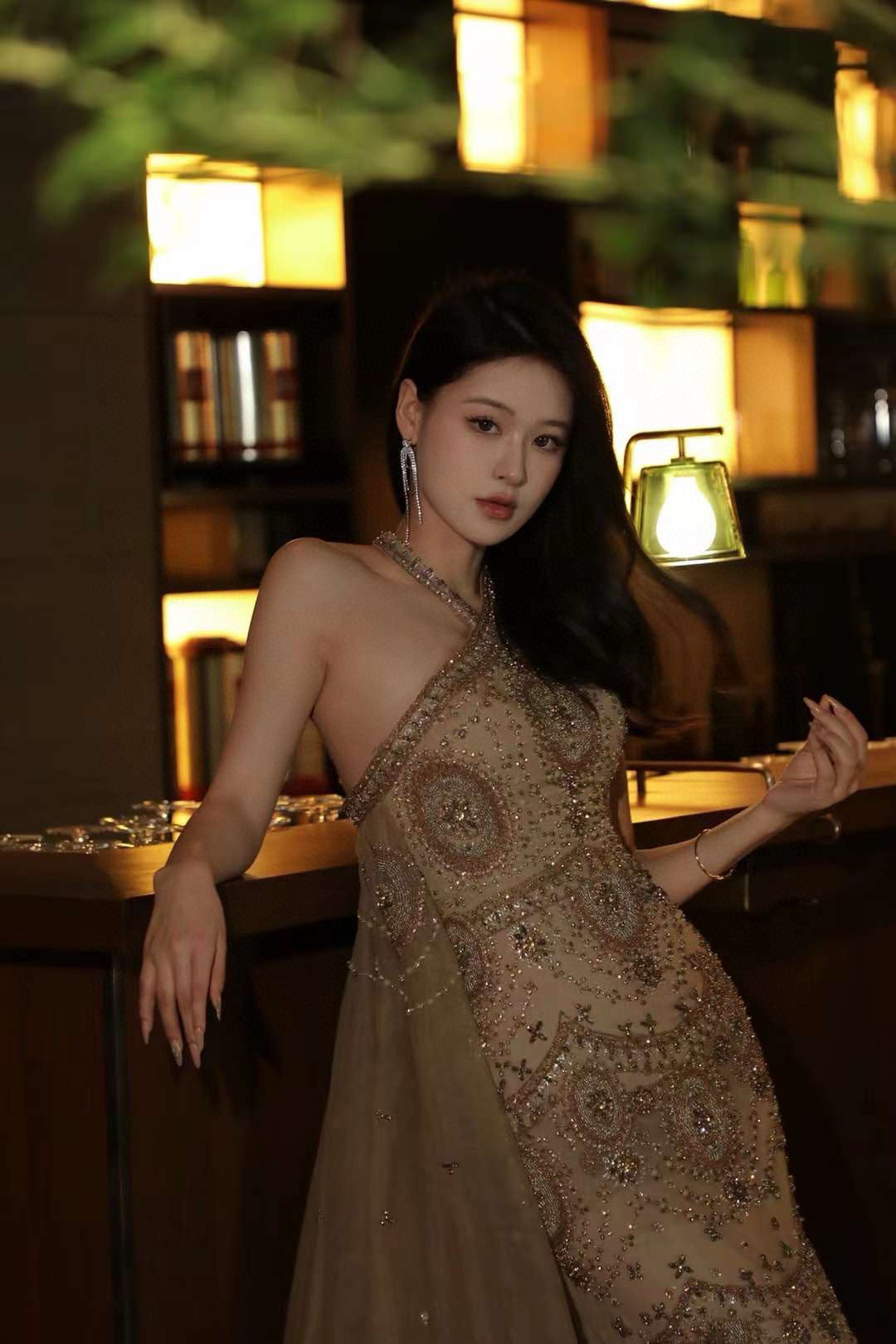 Deep Brown Beaded Cape Dress
