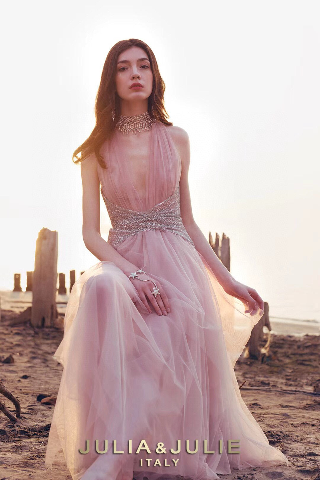 Halter Dress with Rhinestone-Embellished Waist