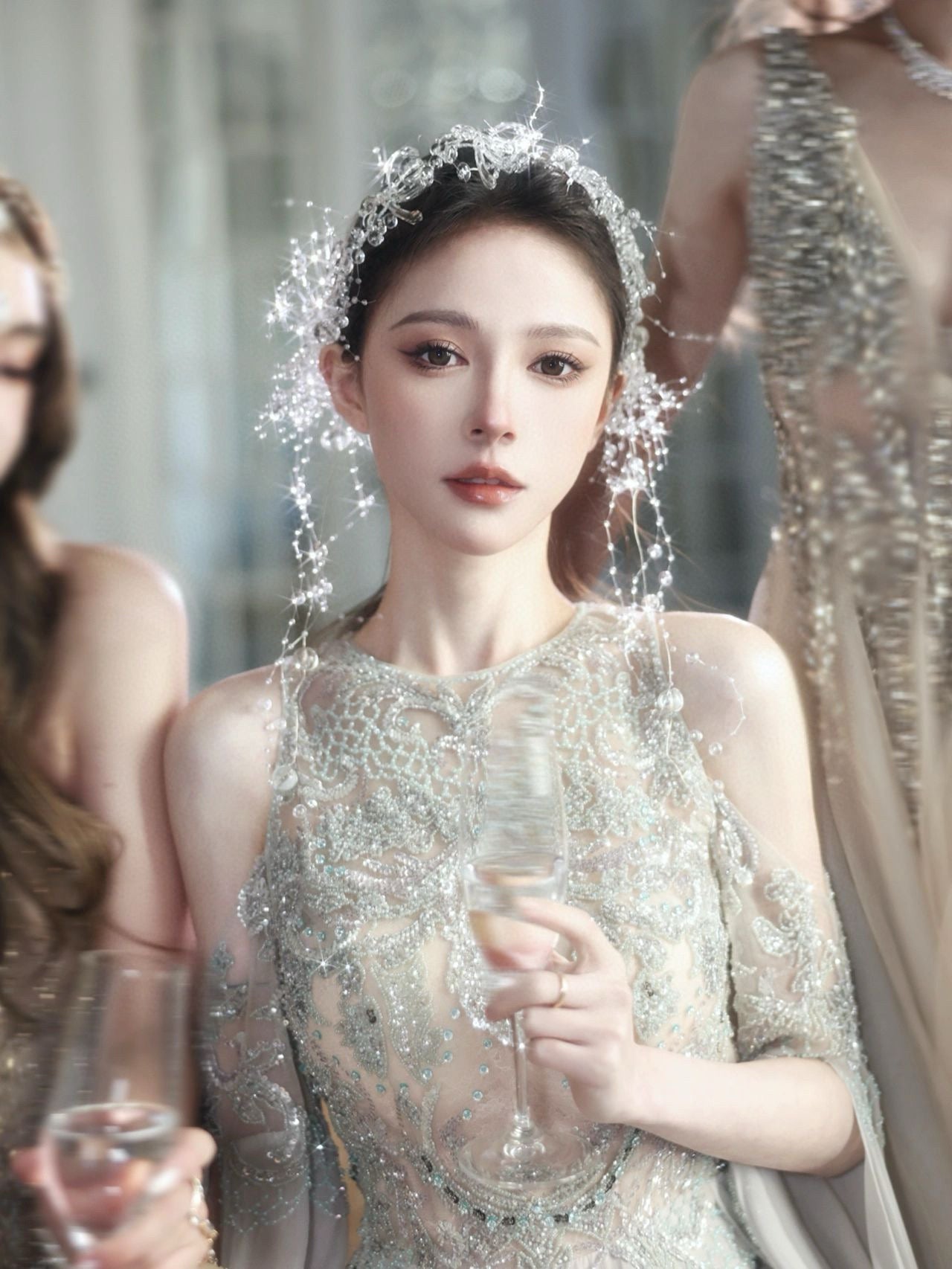 Beaded Embroidered Dress with Side Split